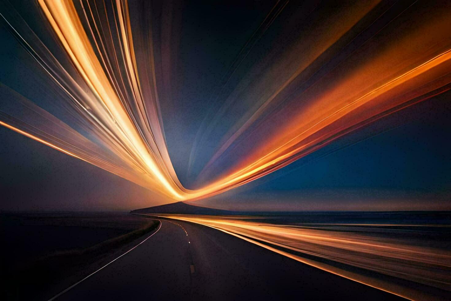 a long exposure photograph of a road at night. AI-Generated photo