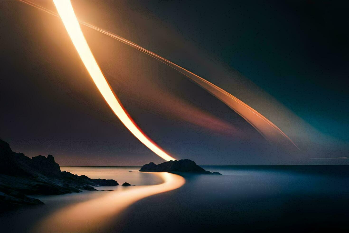 a long exposure photograph of a long line of light coming from the sky. AI-Generated photo