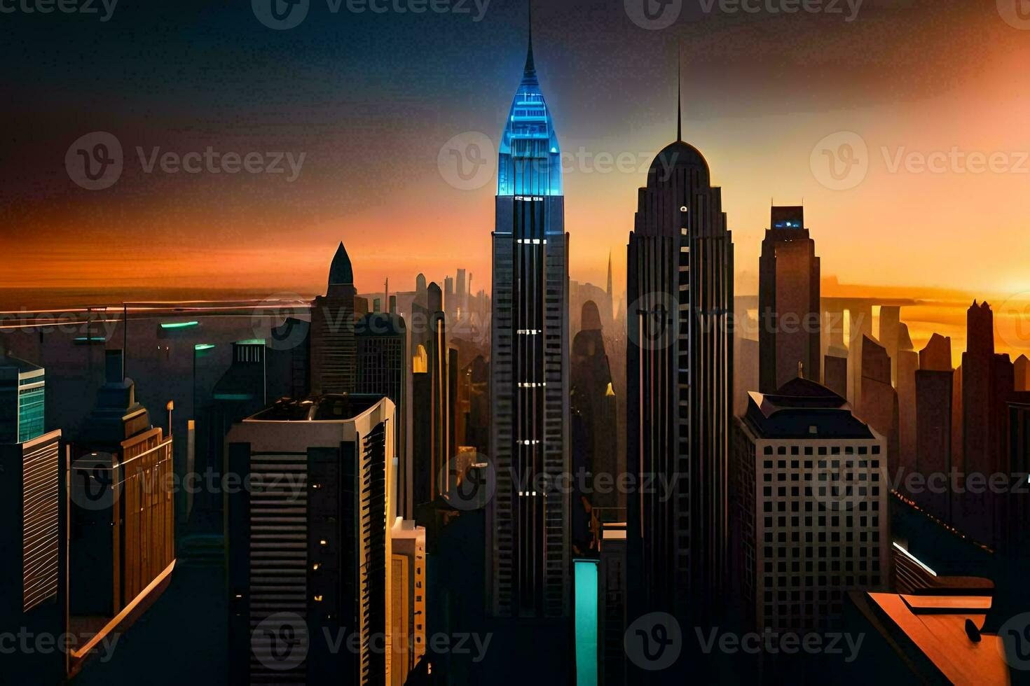 the city skyline at sunset. AI-Generated photo