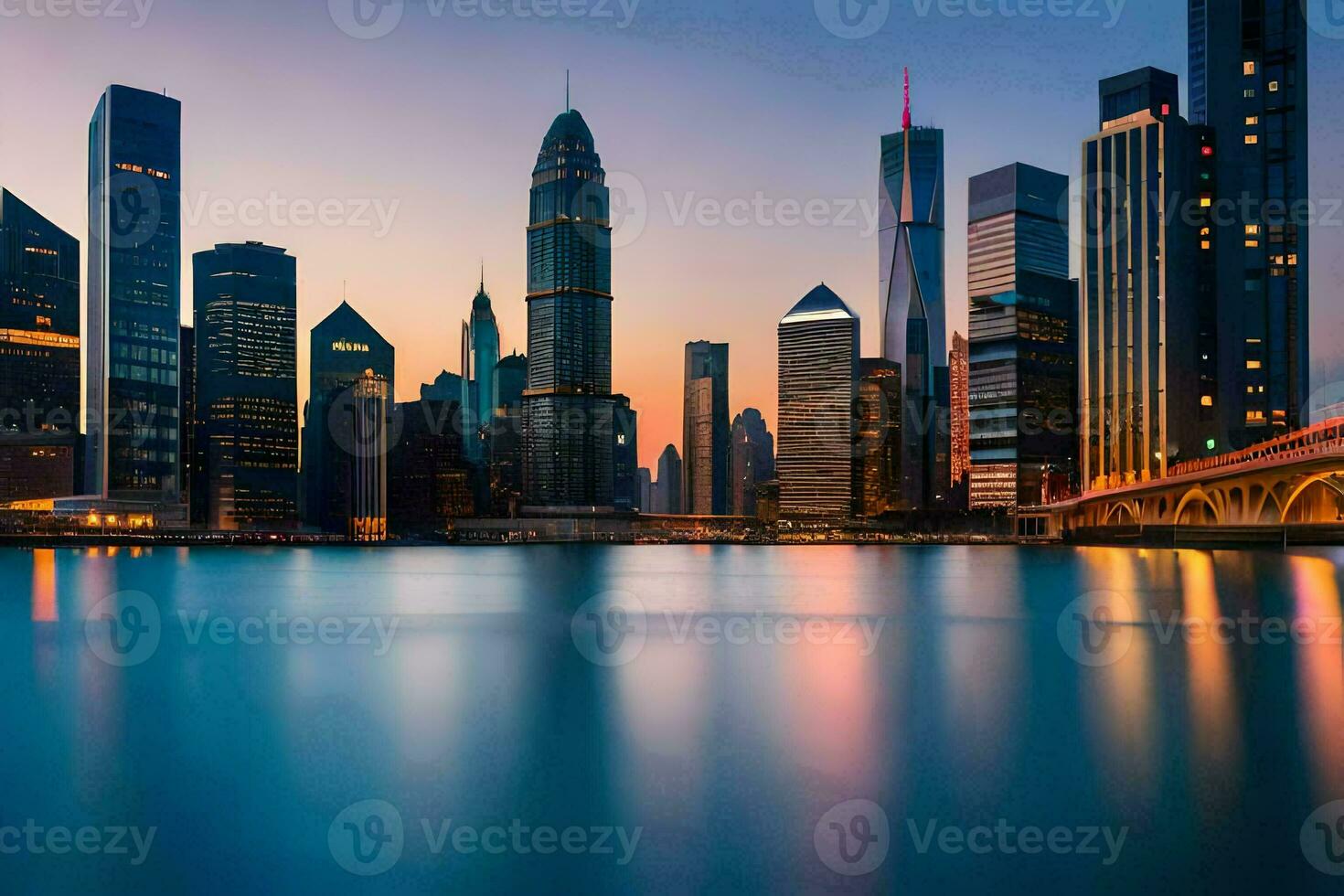 the city skyline at dusk in singapore. AI-Generated photo