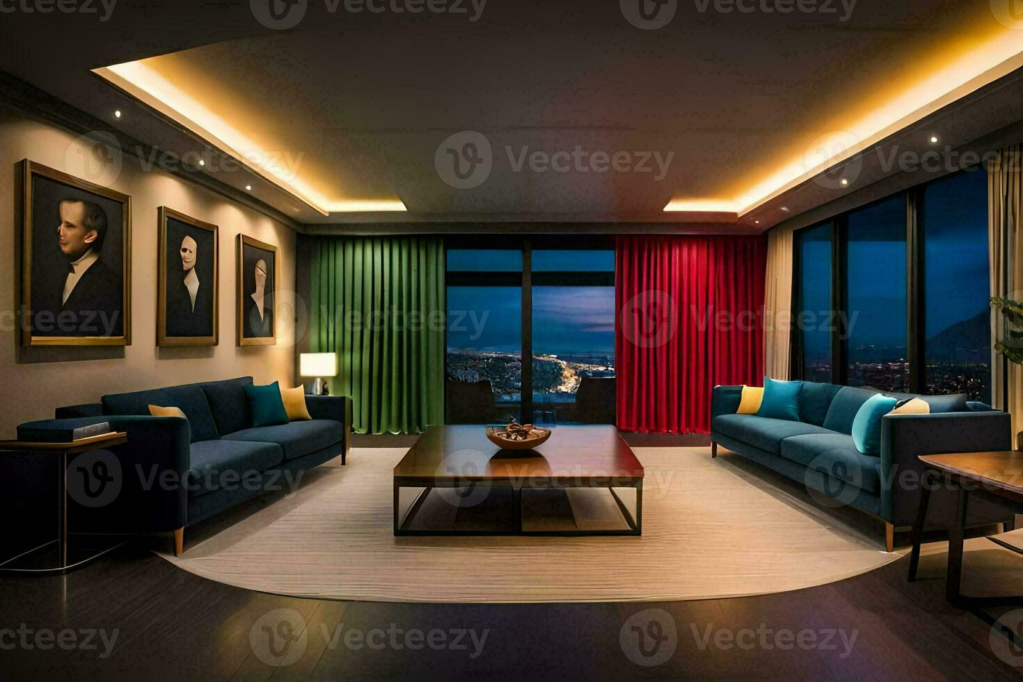 a seating area at the hotel. AI-Generated photo