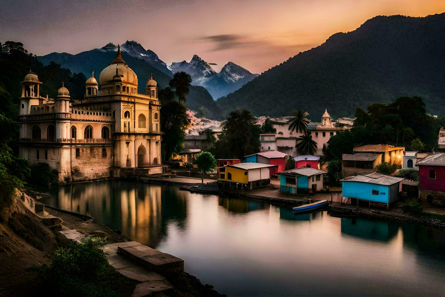 foto fondo de pantalla el cielo, montañas, agua, el ciudad, India, el ciudad, Indiana. generado por ai