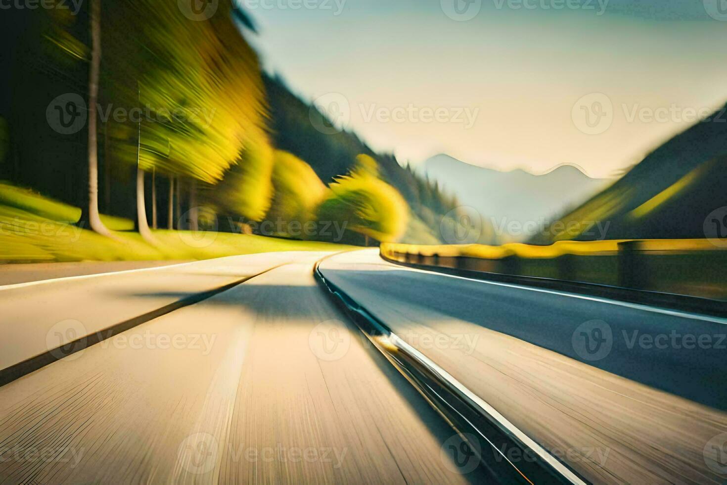a blurry image of a road in the mountains. AI-Generated photo