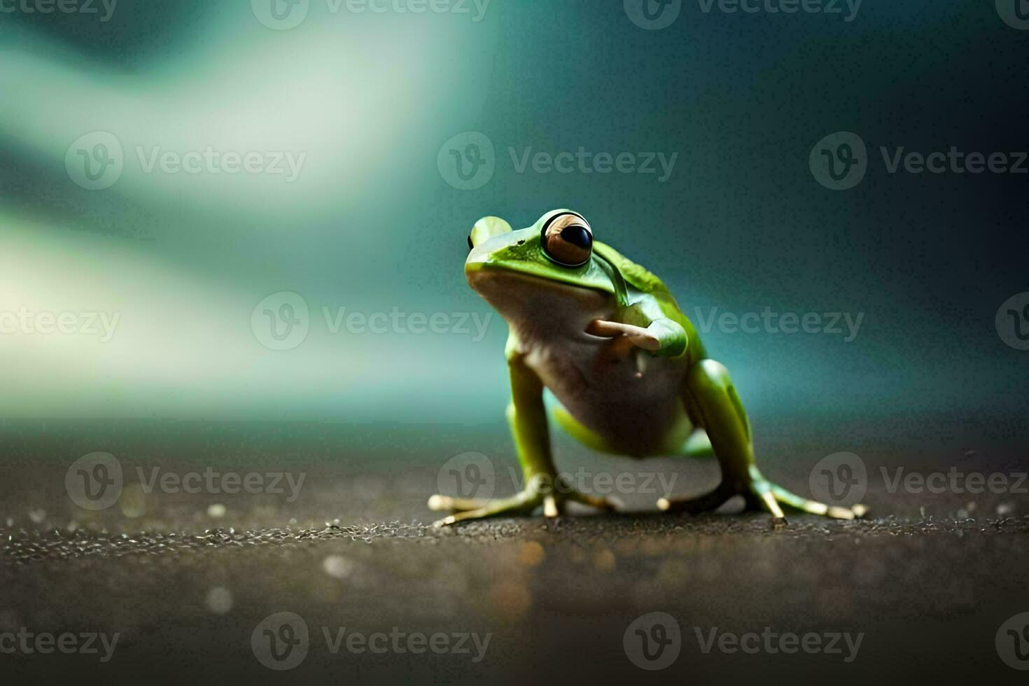 a frog is standing on its hind legs. AI-Generated photo
