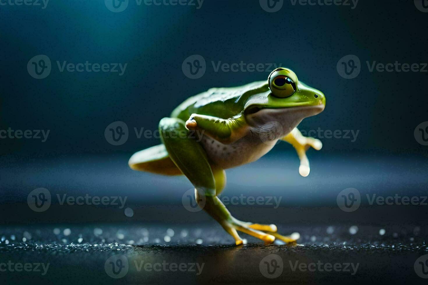 a frog jumping on a black background. AI-Generated photo