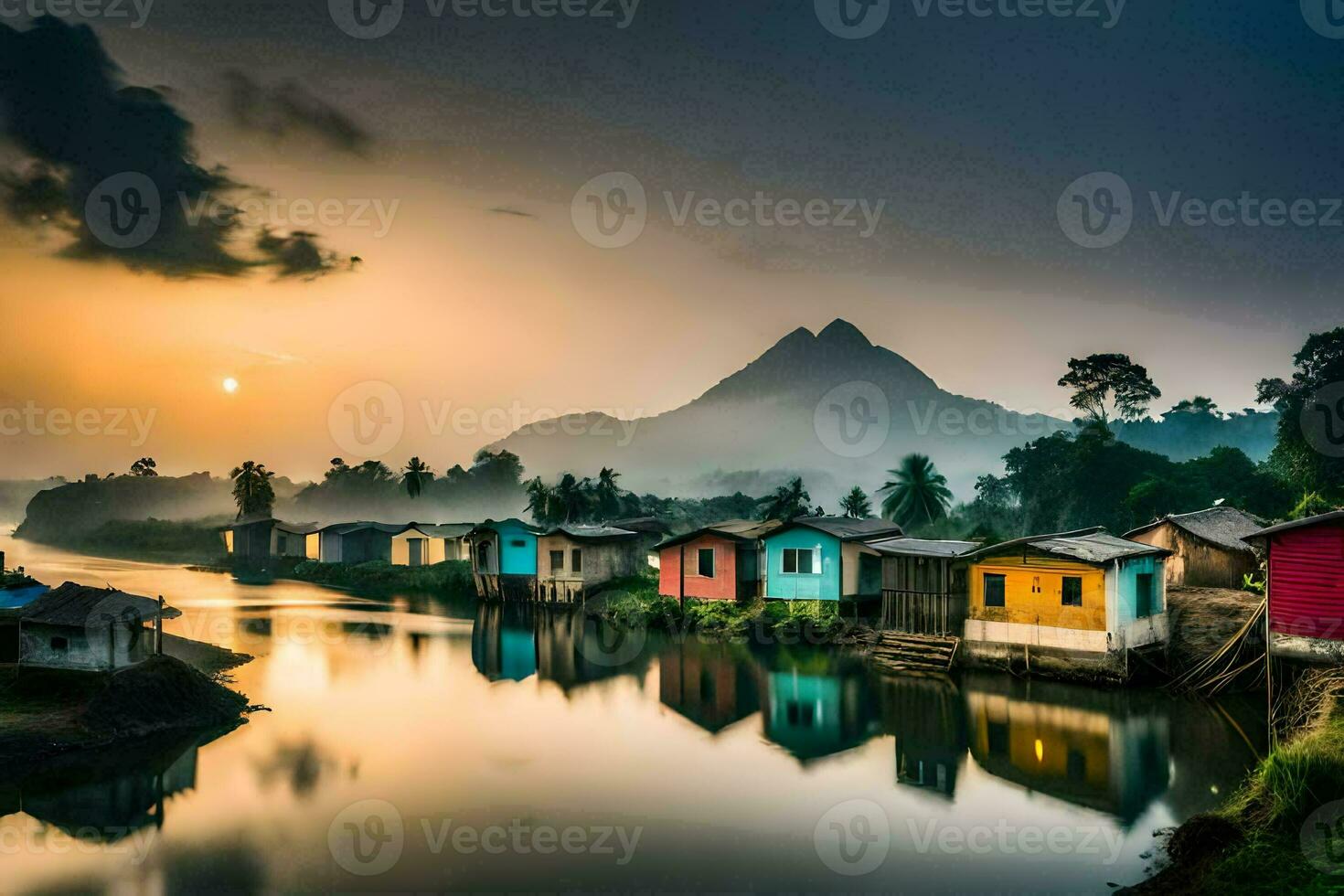 photo wallpaper the sky, mountains, sunrise, the sun, the mountains, the river, the. AI-Generated