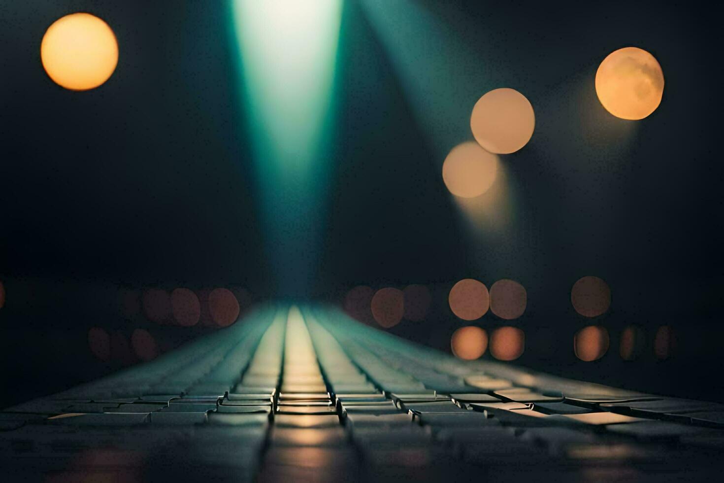a long, dark road with lights in the background. AI-Generated photo