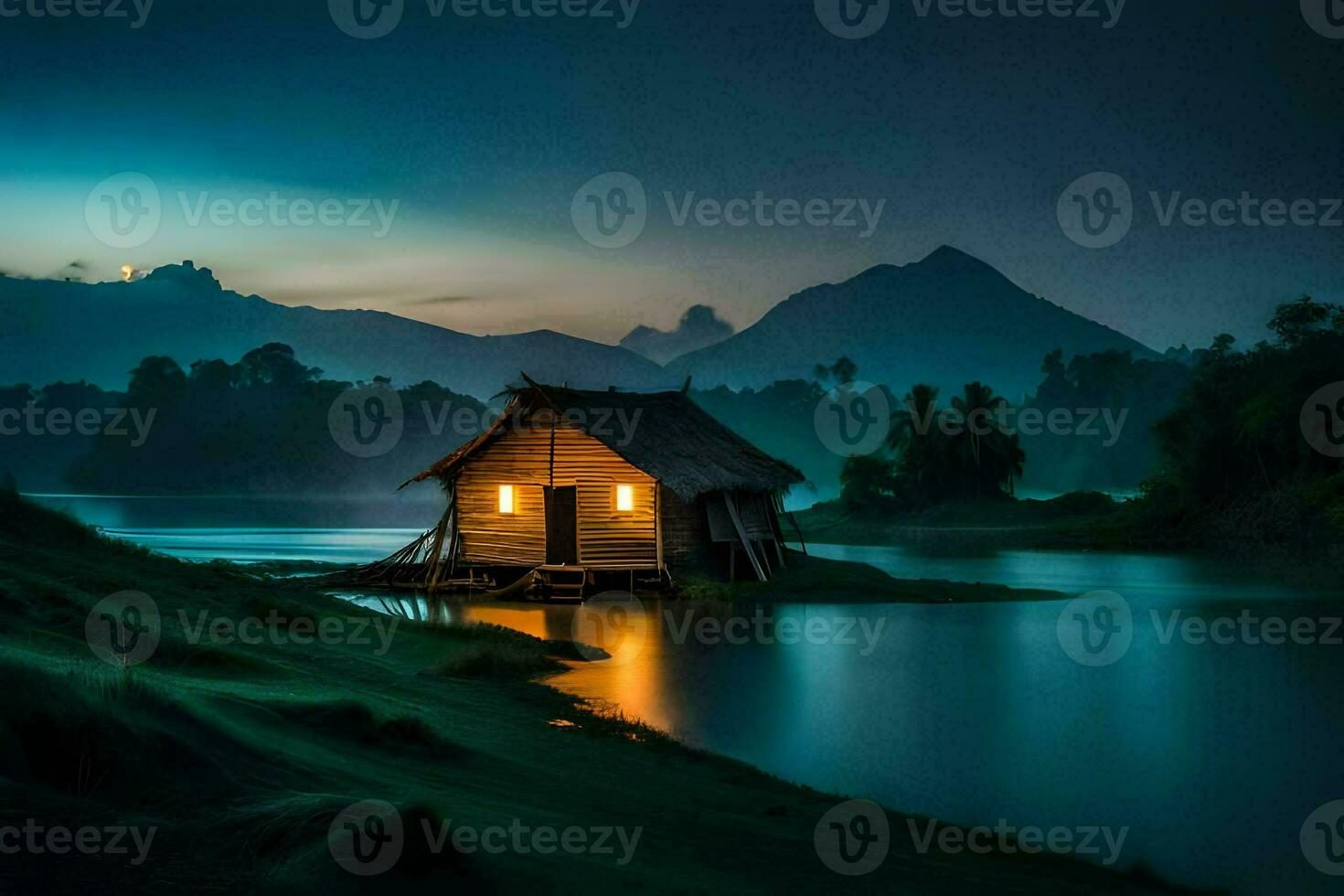 the house on the lake. AI-Generated photo