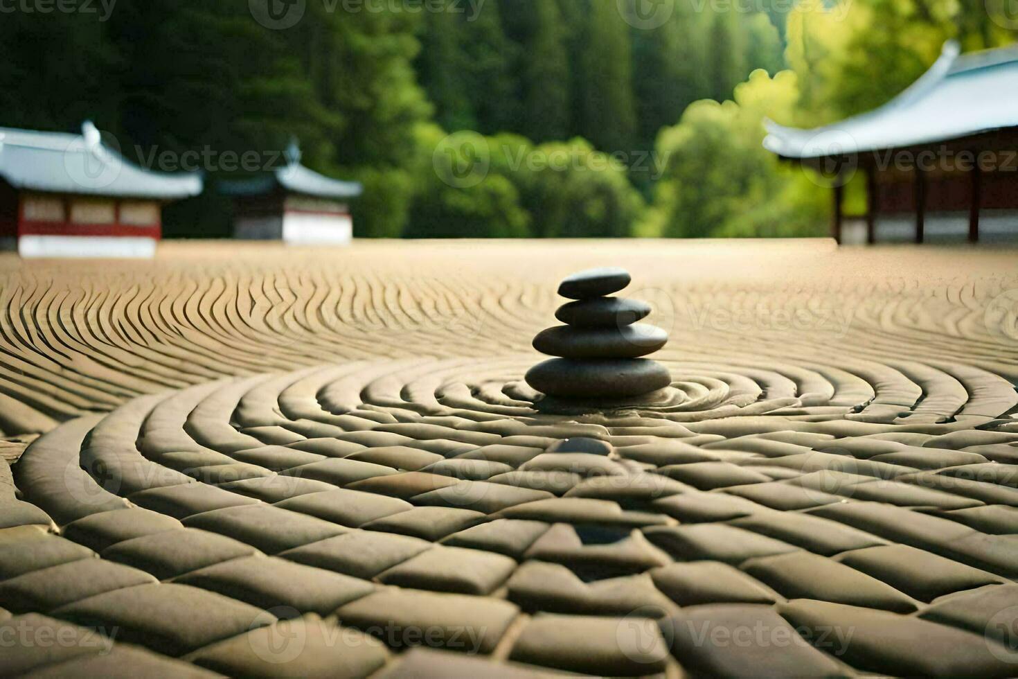 a stone pile sits on the ground in front of a building. AI-Generated photo