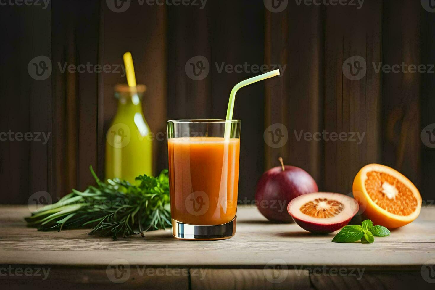 un vaso de jugo con naranjas, pomelo y hierbas. generado por ai foto