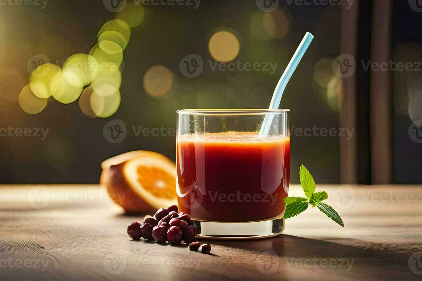 a glass of juice with berries and oranges. AI-Generated photo