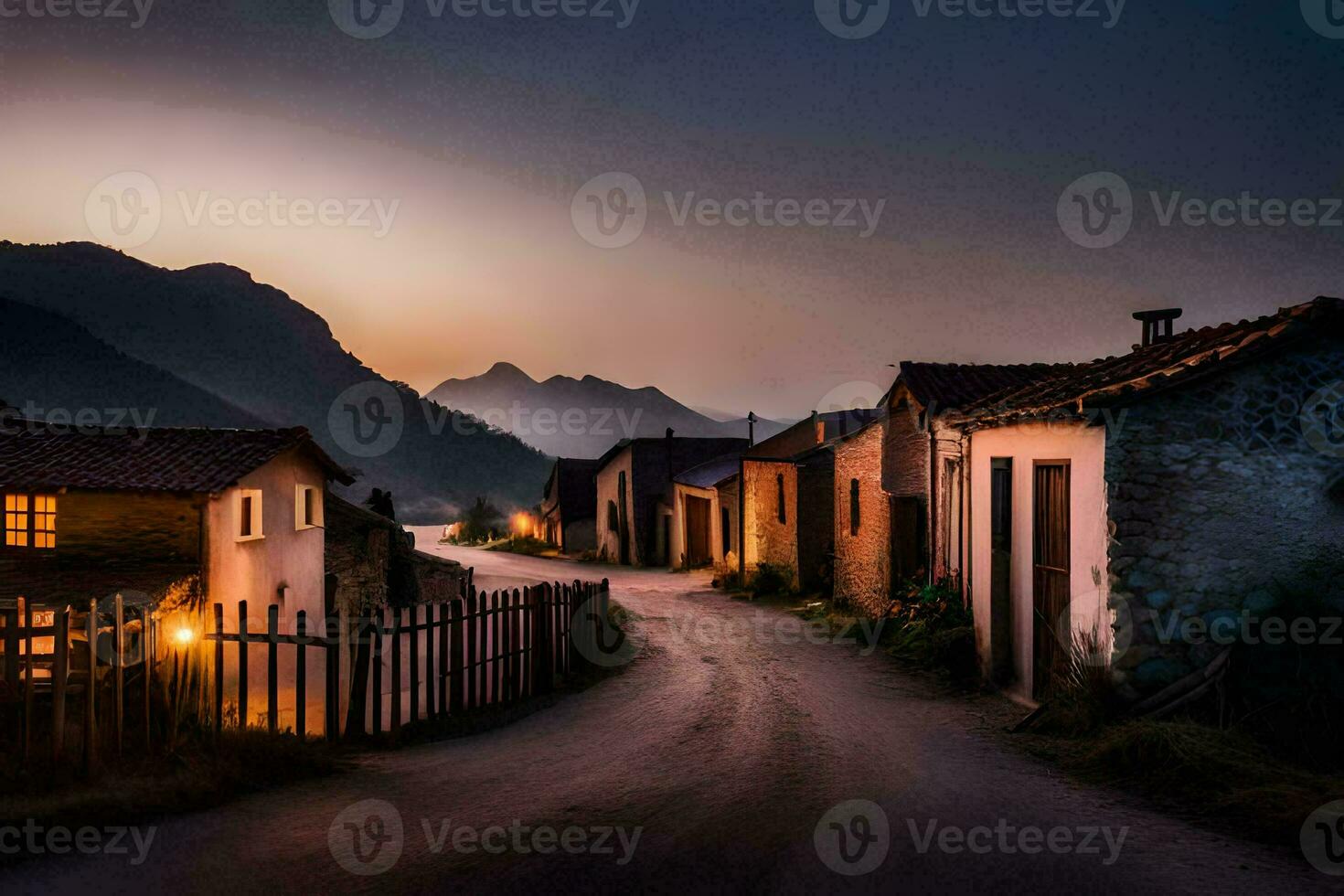 foto fondo de pantalla el cielo, montañas, aldea, el camino, el aldea, el camino, el. generado por ai