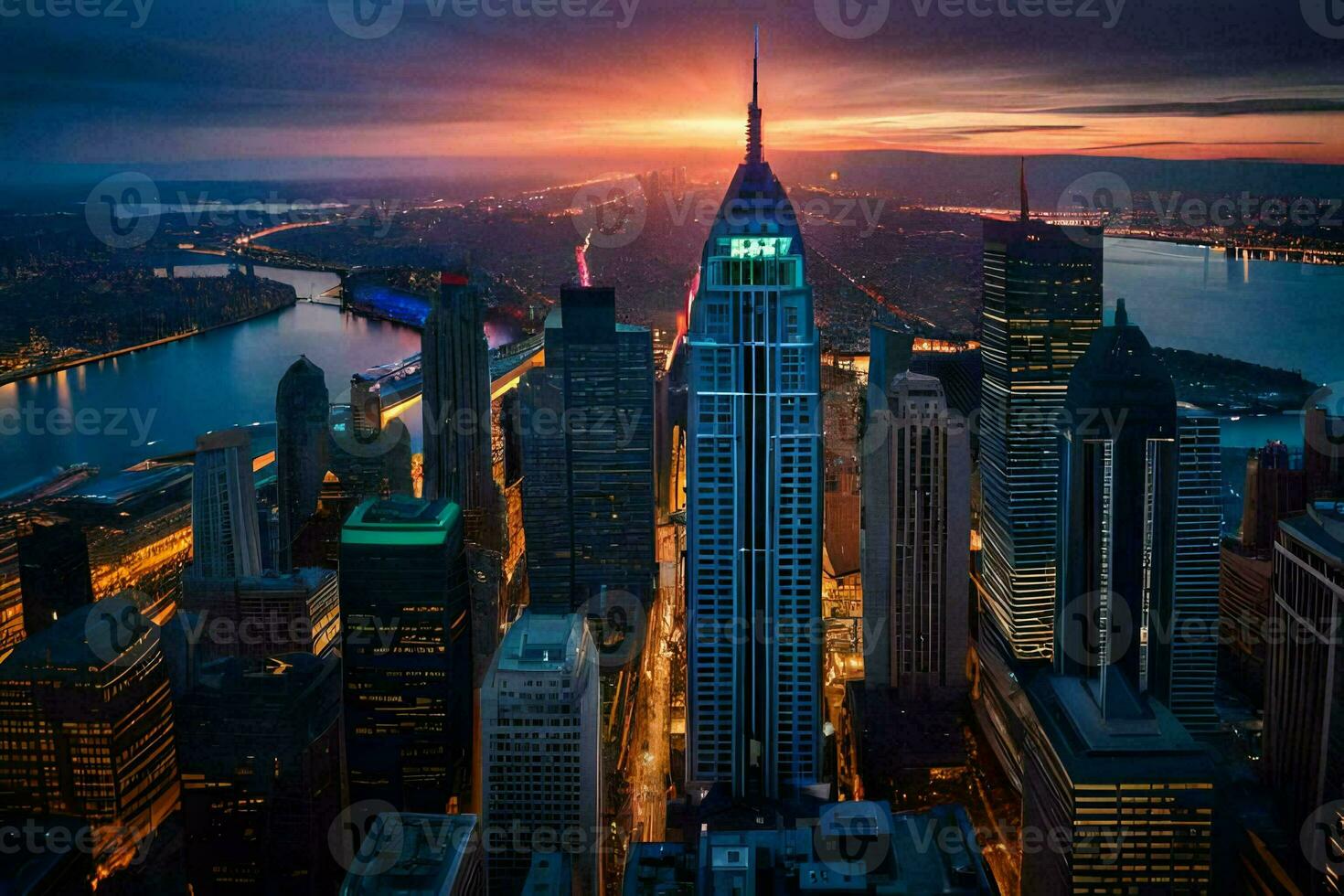 the empire state building is seen at sunset. AI-Generated photo