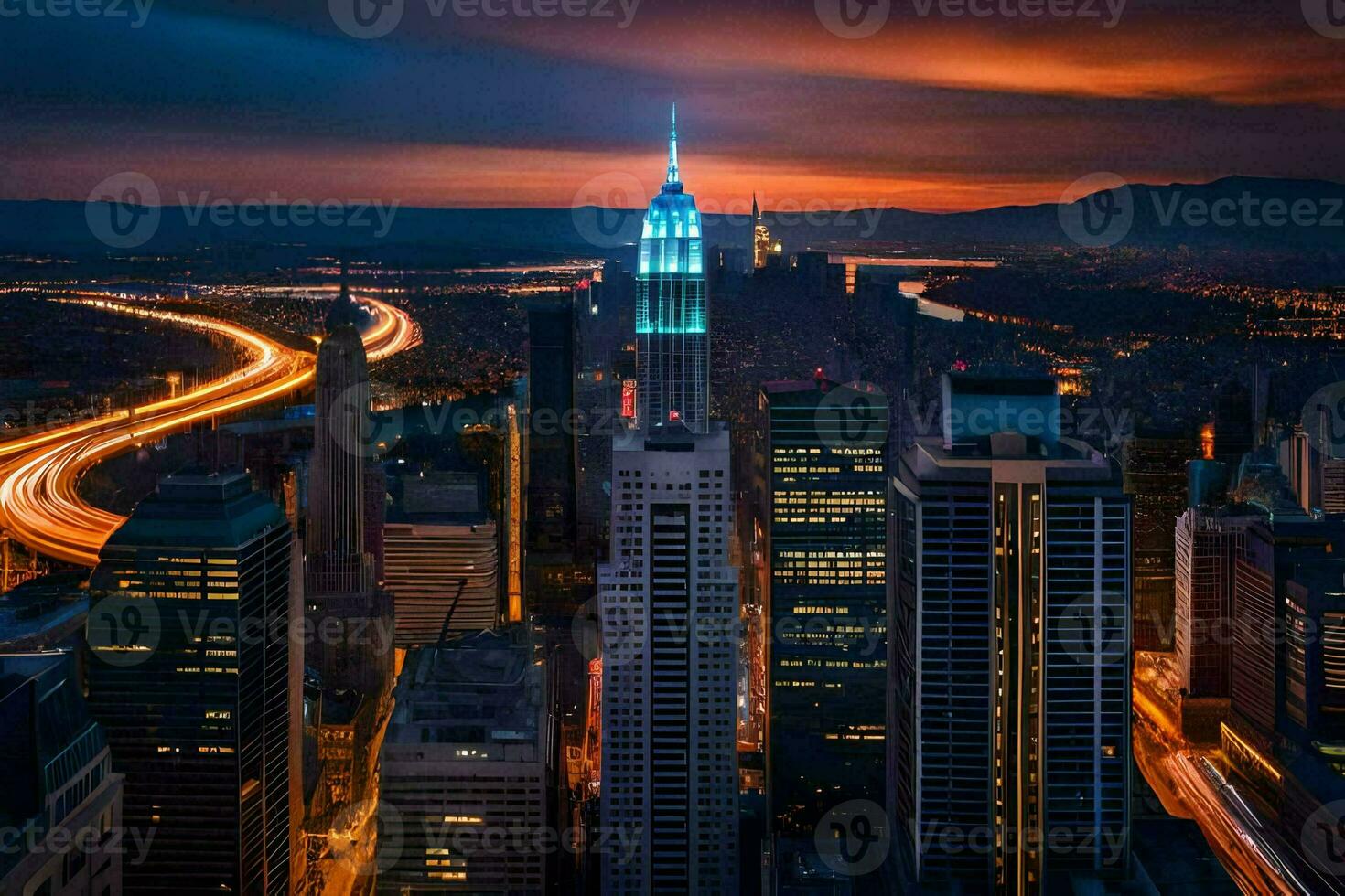 the empire state building is lit up at night. AI-Generated photo