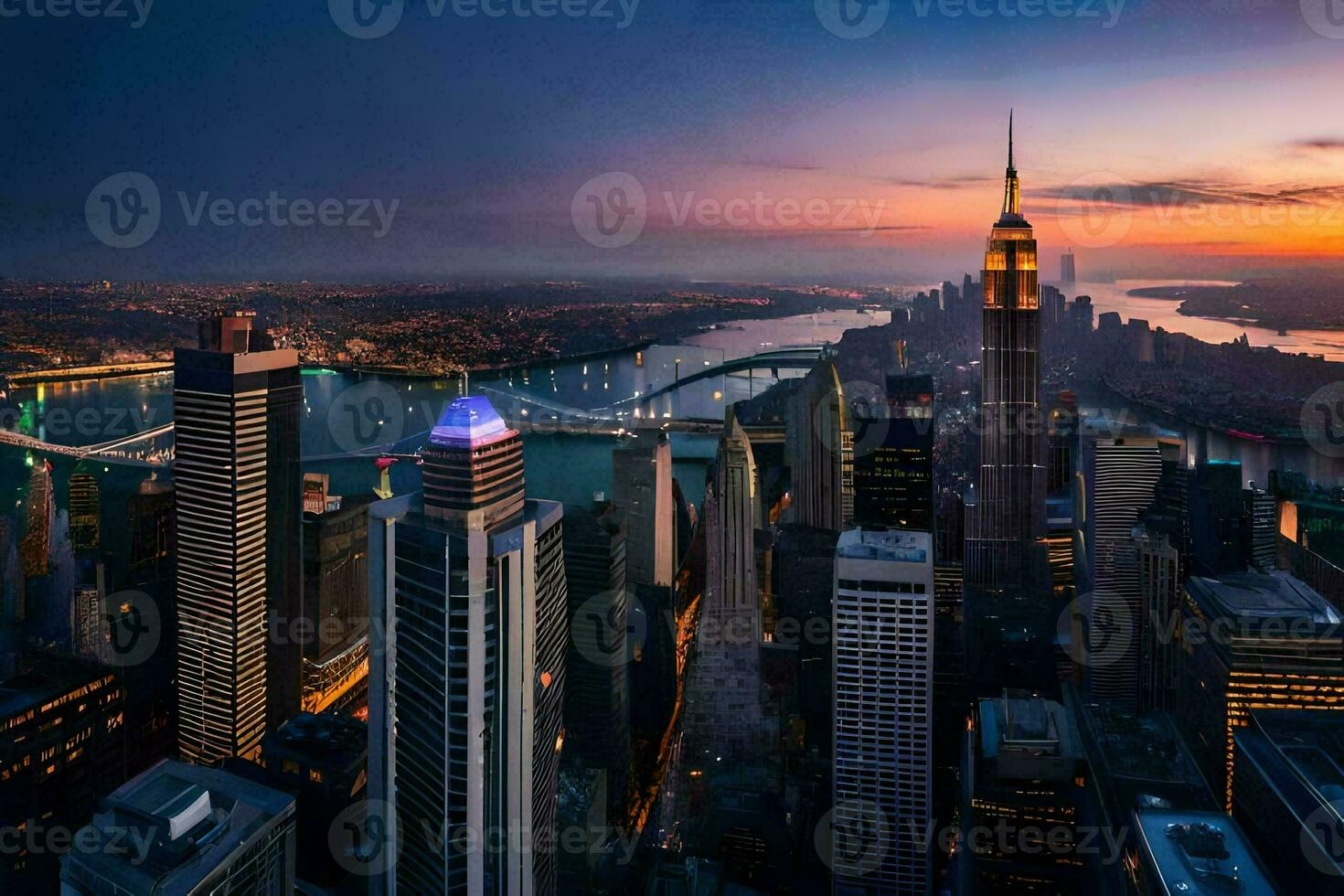 the city skyline at sunset. AI-Generated photo