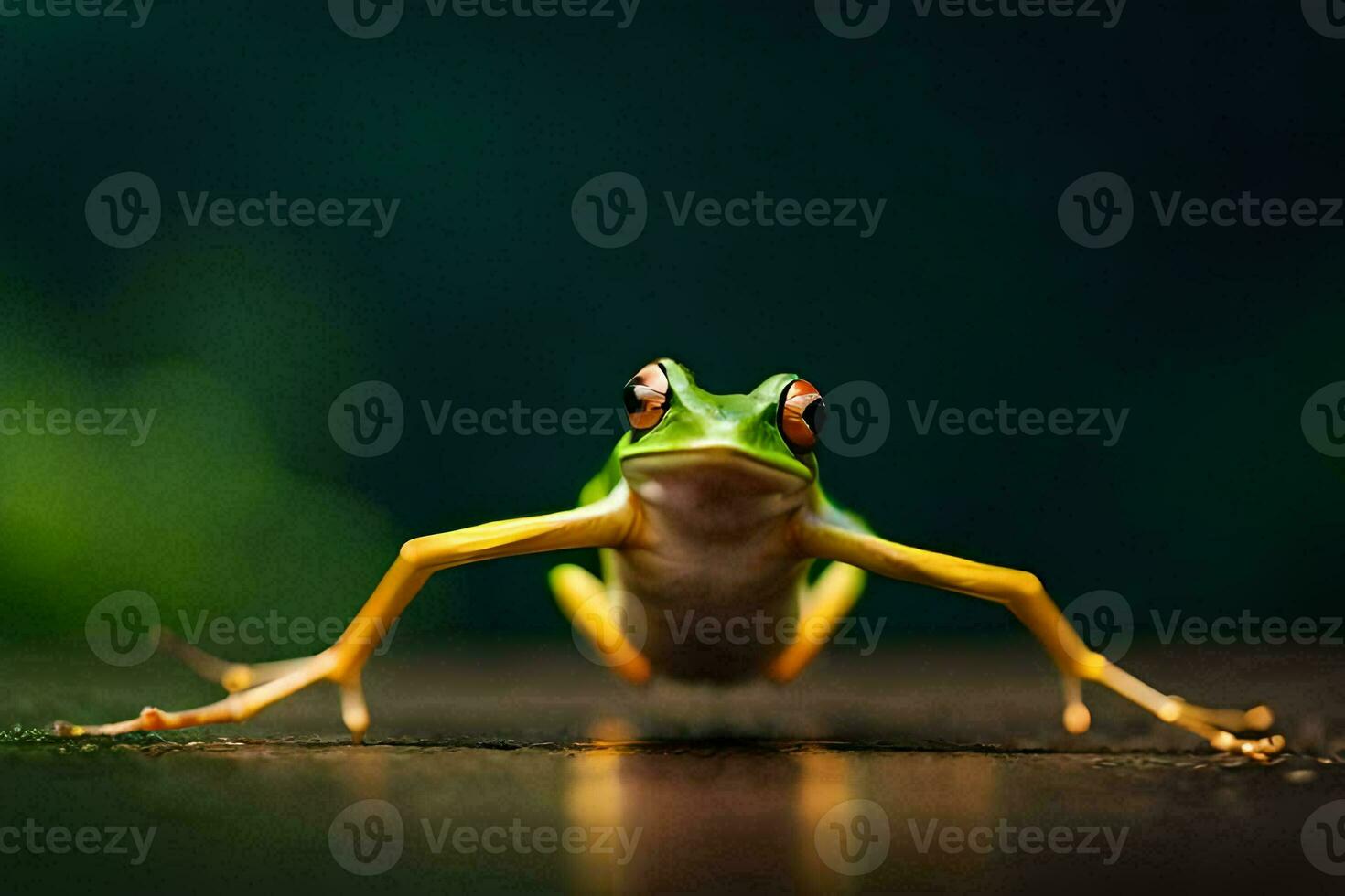 a frog is standing on its hind legs. AI-Generated photo