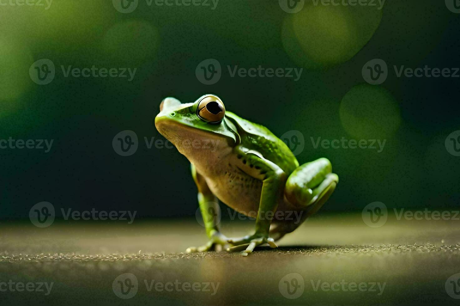 a frog is standing on a wooden surface. AI-Generated photo
