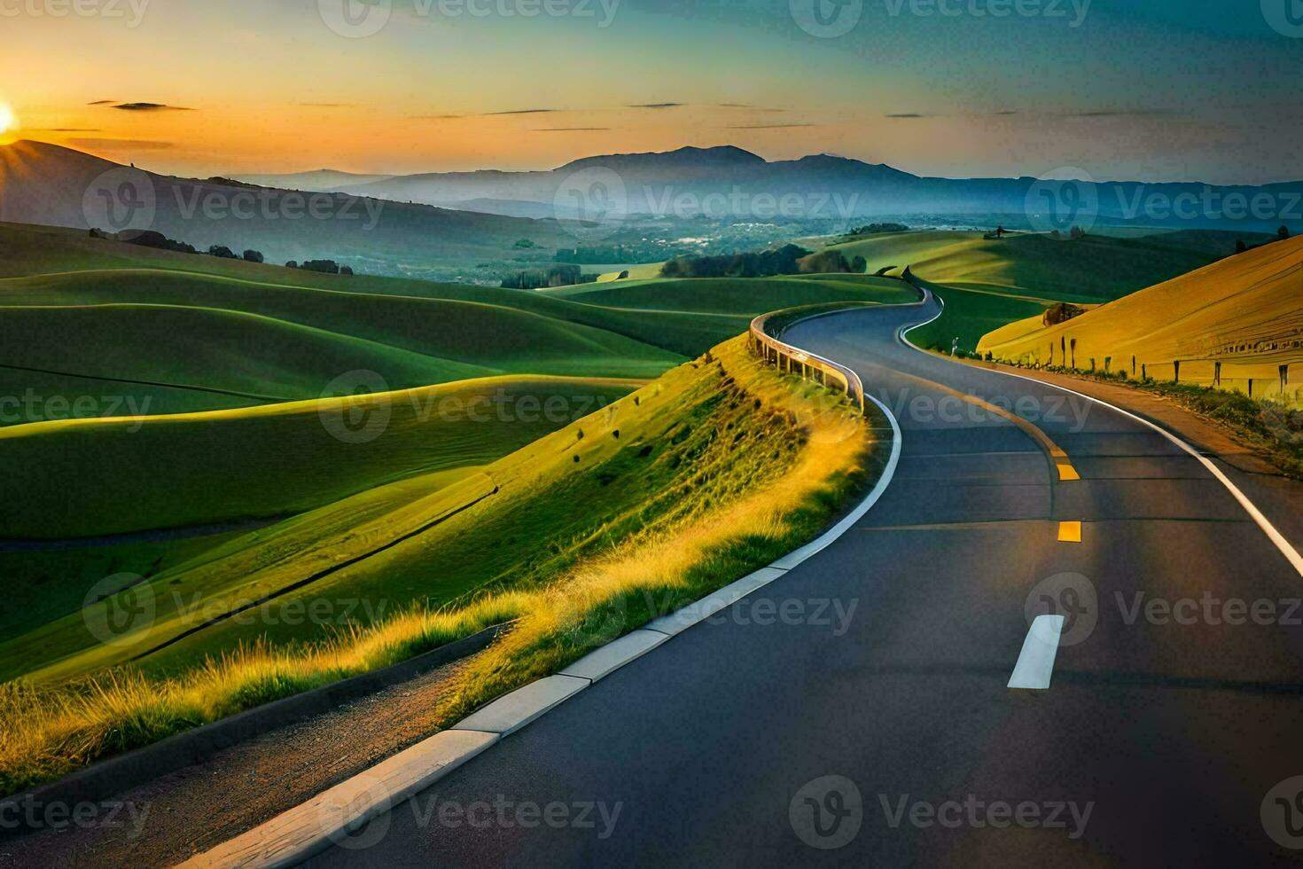 the road to the sunset. AI-Generated photo