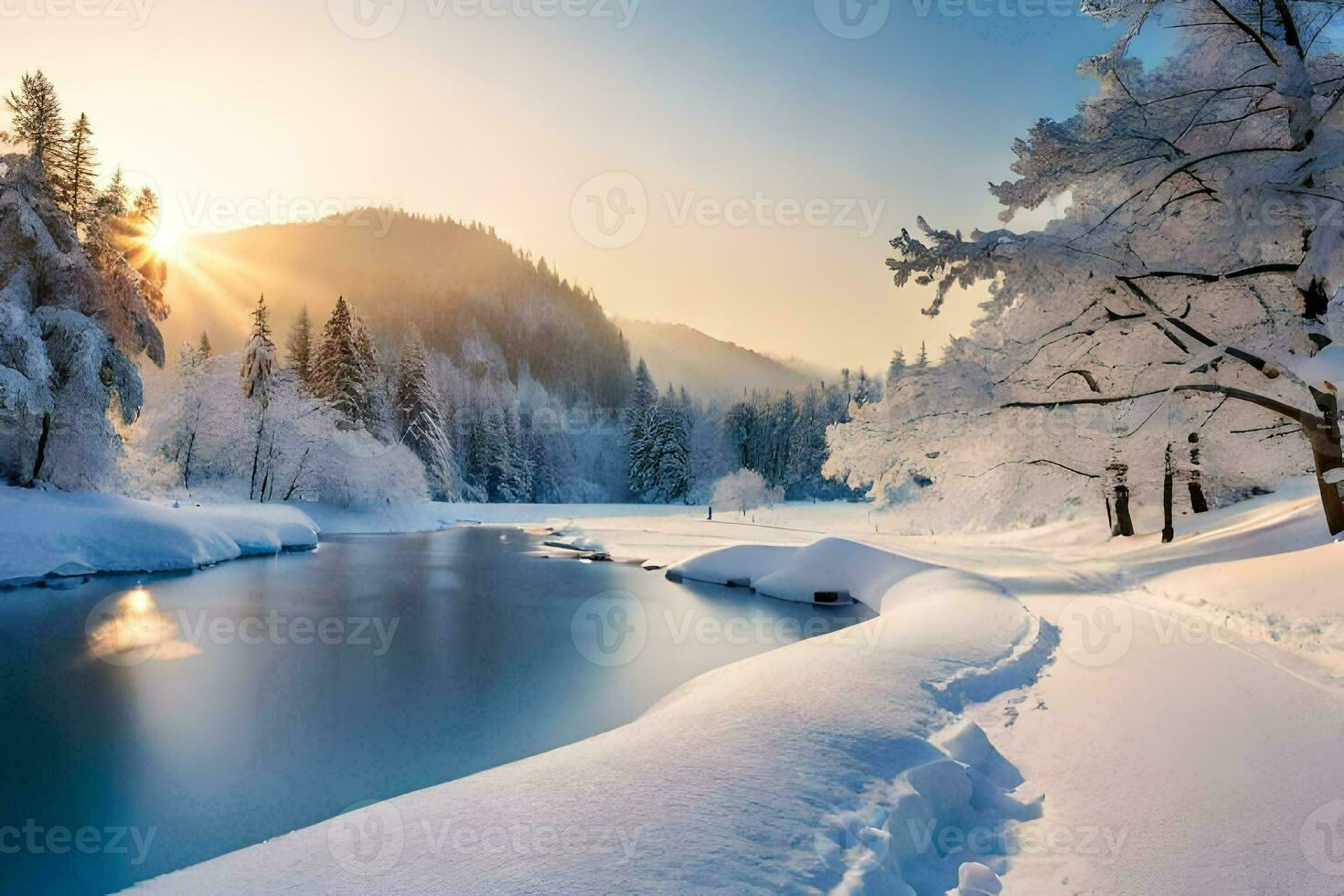 a river in the snow. AI-Generated photo
