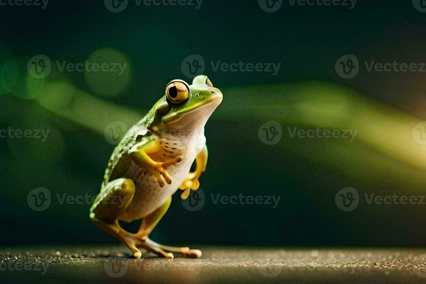 a frog is standing on its hind legs. AI-Generated photo