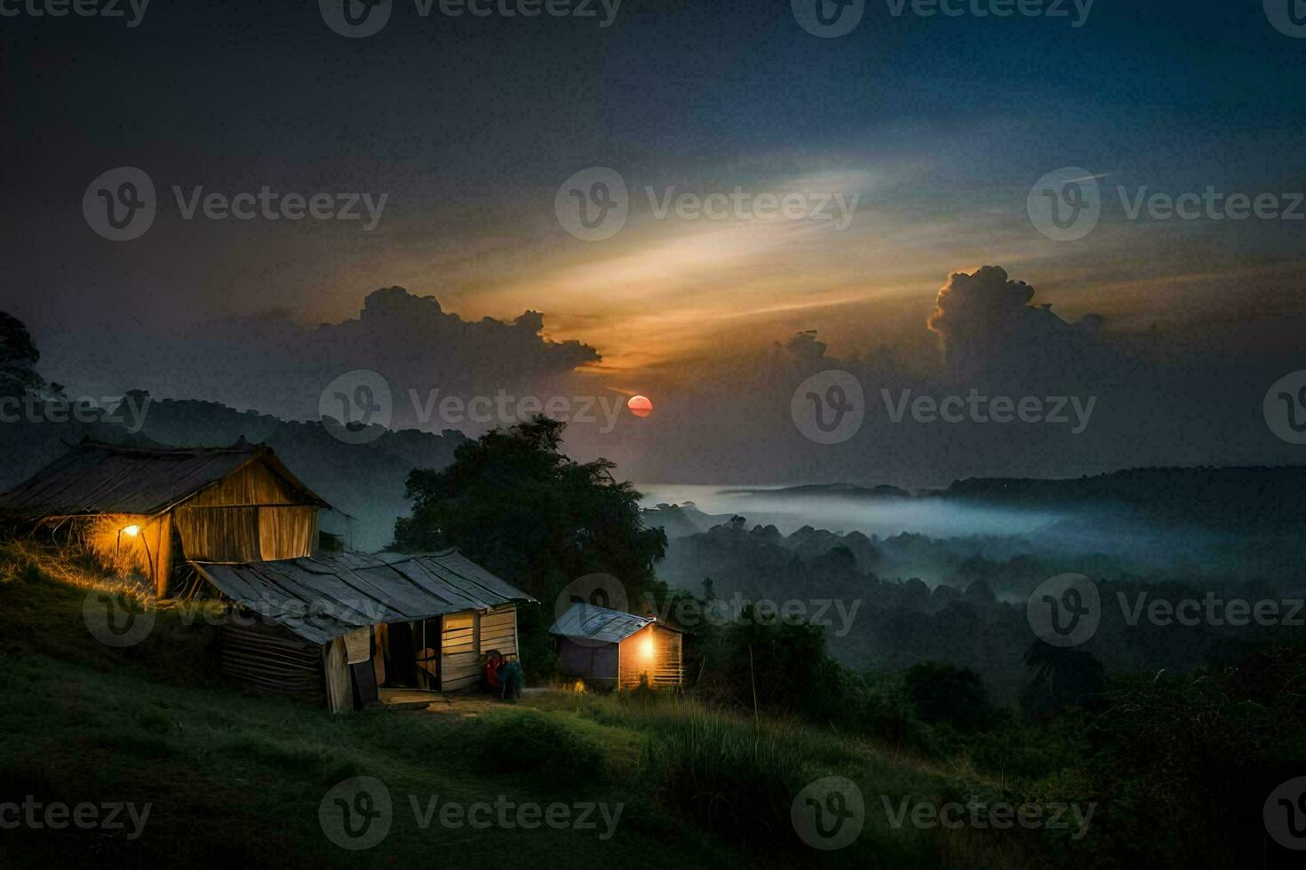 the sun rises over the mountains in the background. AI-Generated photo