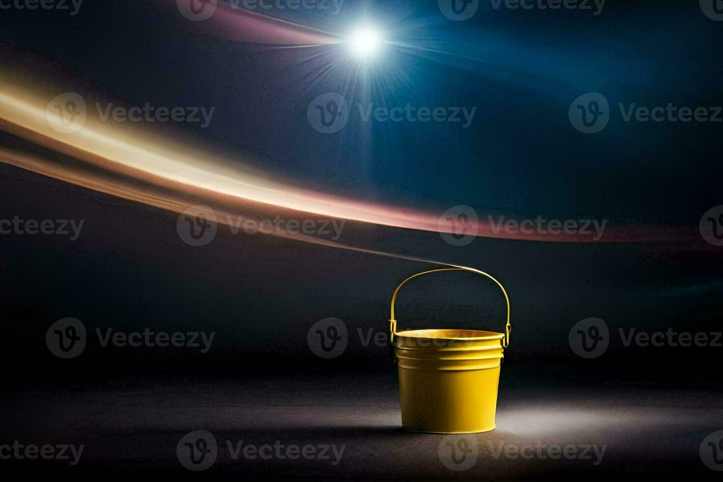 a yellow bucket sitting on a dark background. AI-Generated photo