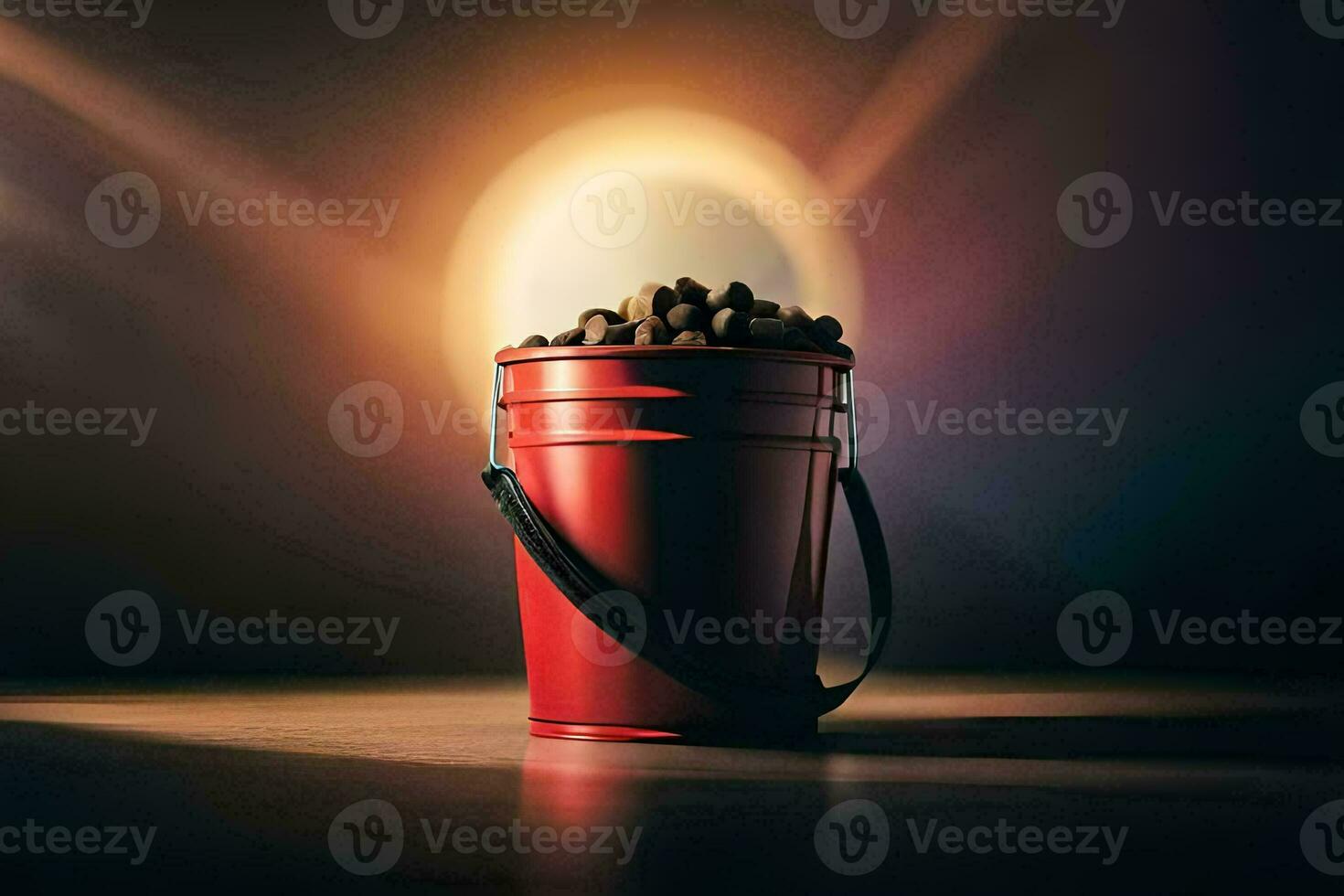 a red bucket filled with dog food. AI-Generated photo