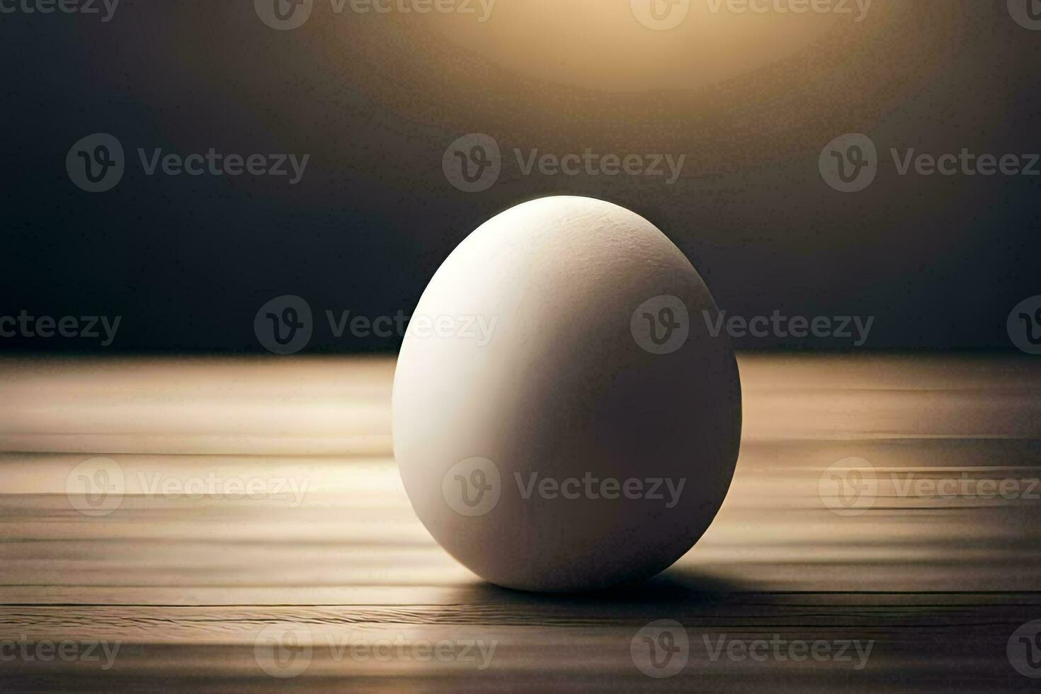 an egg sitting on a wooden table. AI-Generated photo