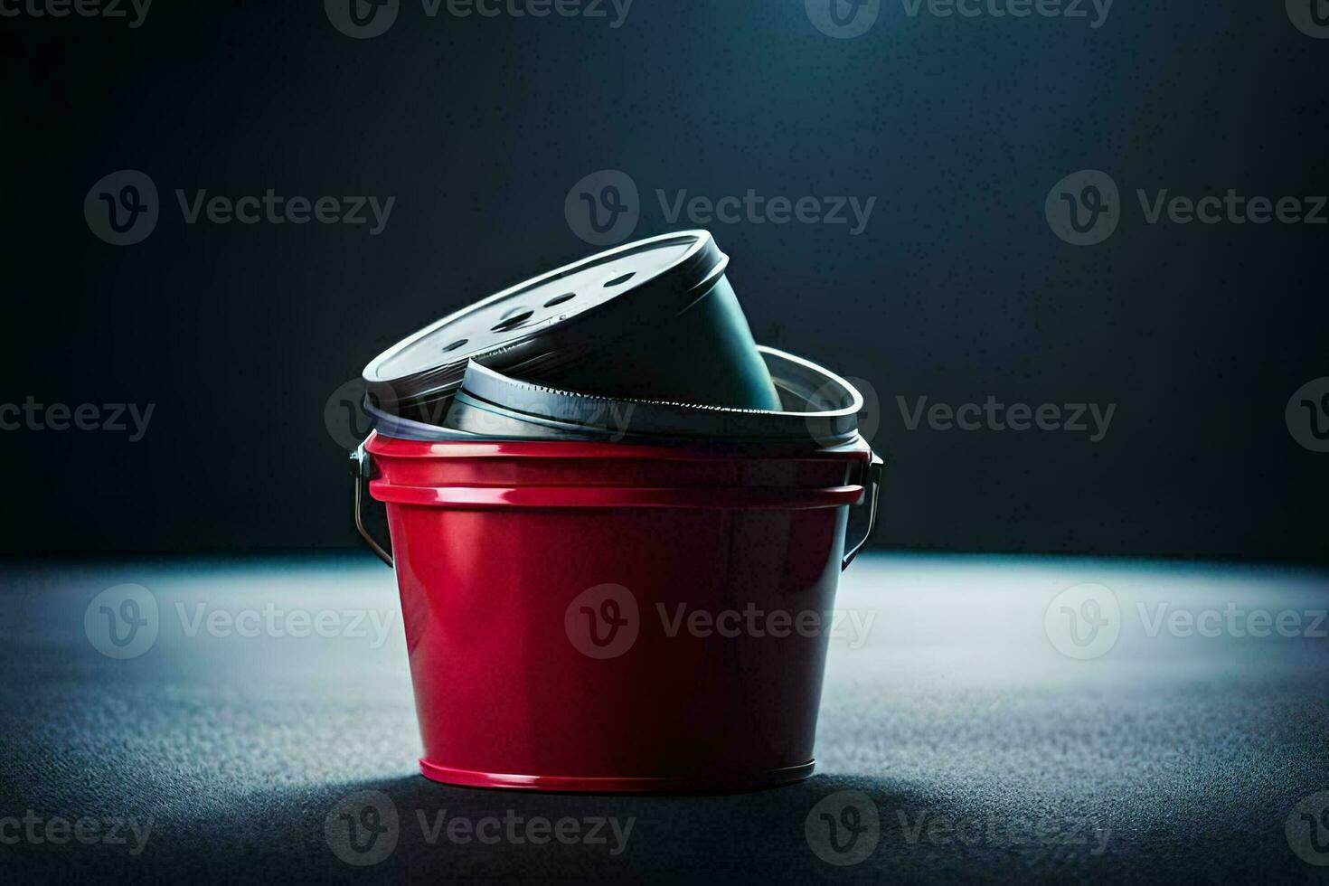 a red bucket with a lid on top. AI-Generated photo