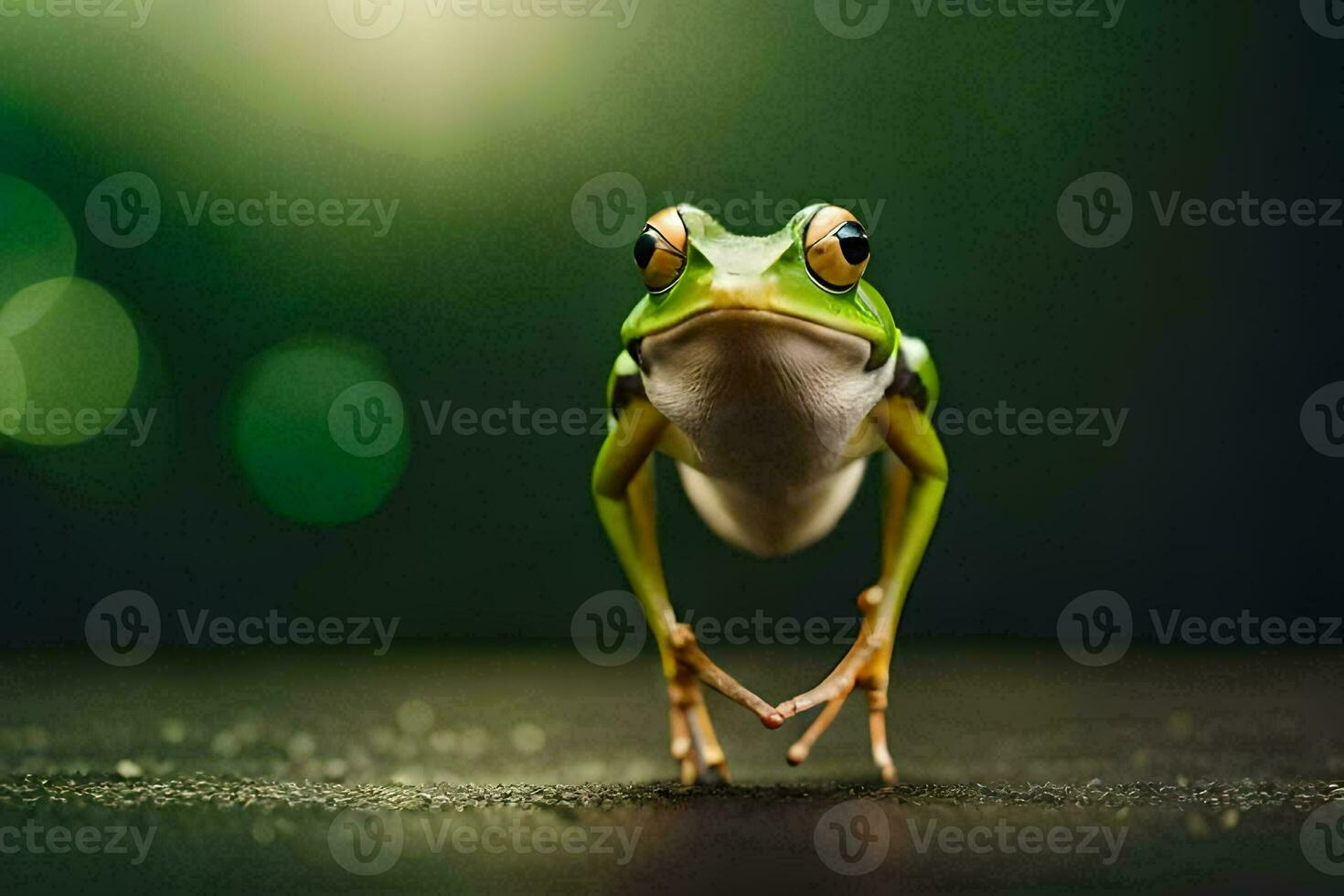 a frog is standing on its hind legs. AI-Generated photo