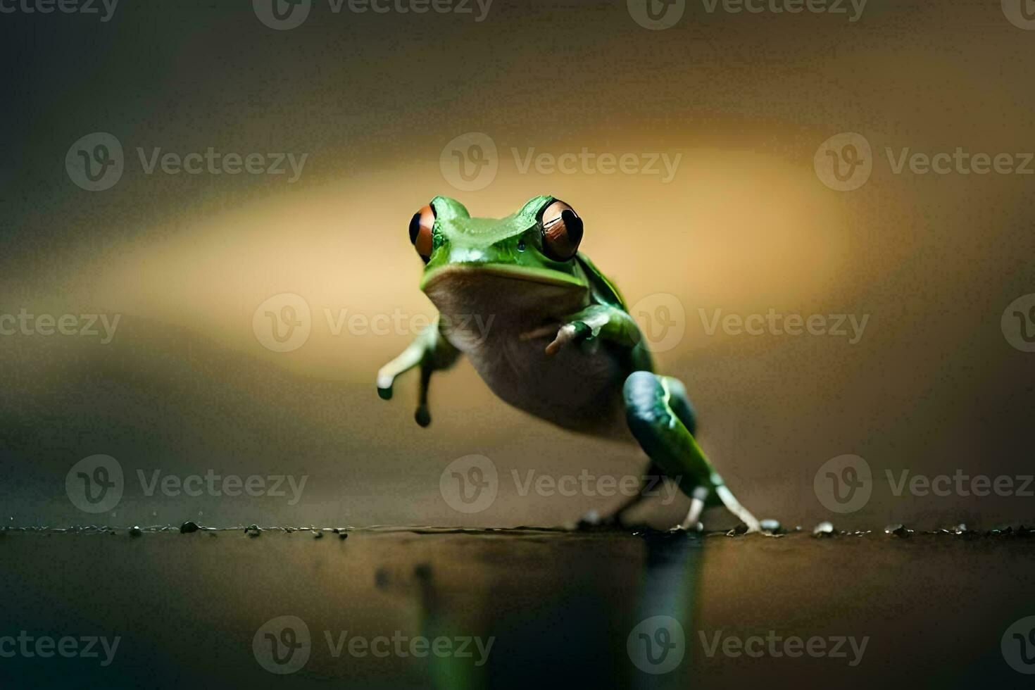 a frog is standing on its hind legs. AI-Generated photo