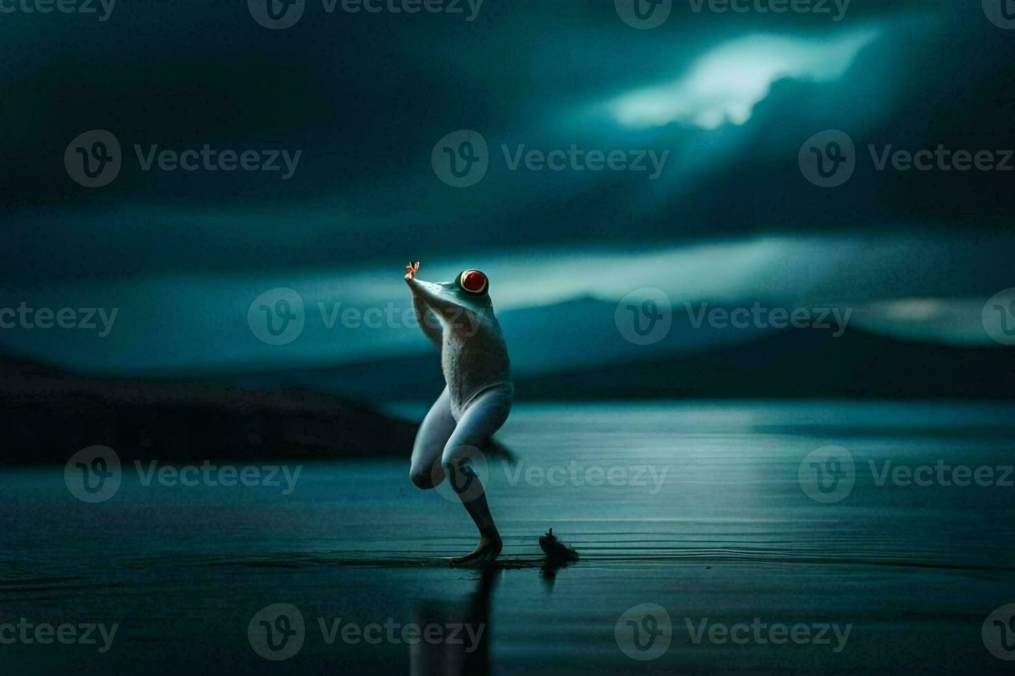 a man in a white suit standing in the water. AI-Generated photo