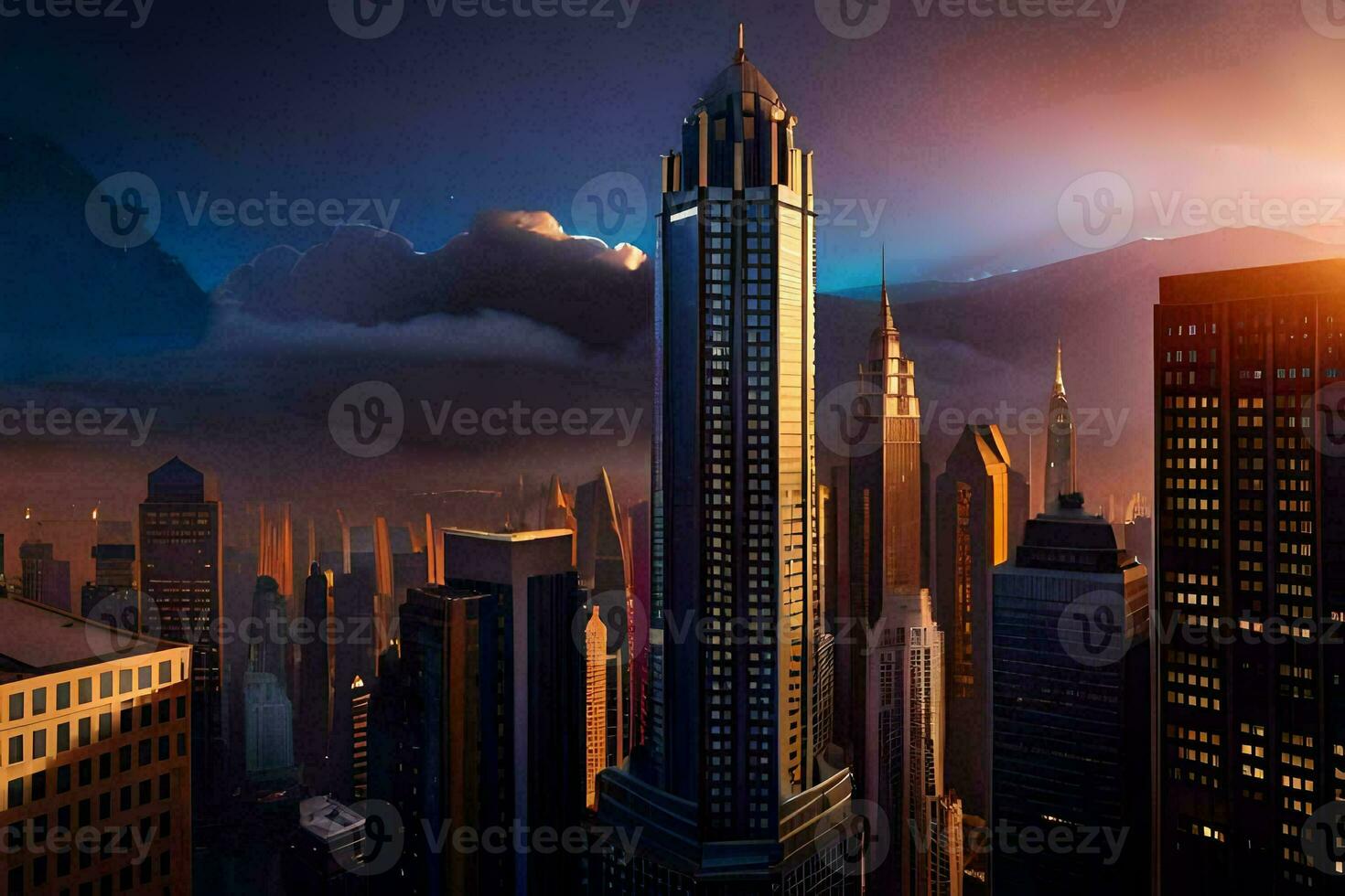 the city skyline is shown in this image. AI-Generated photo