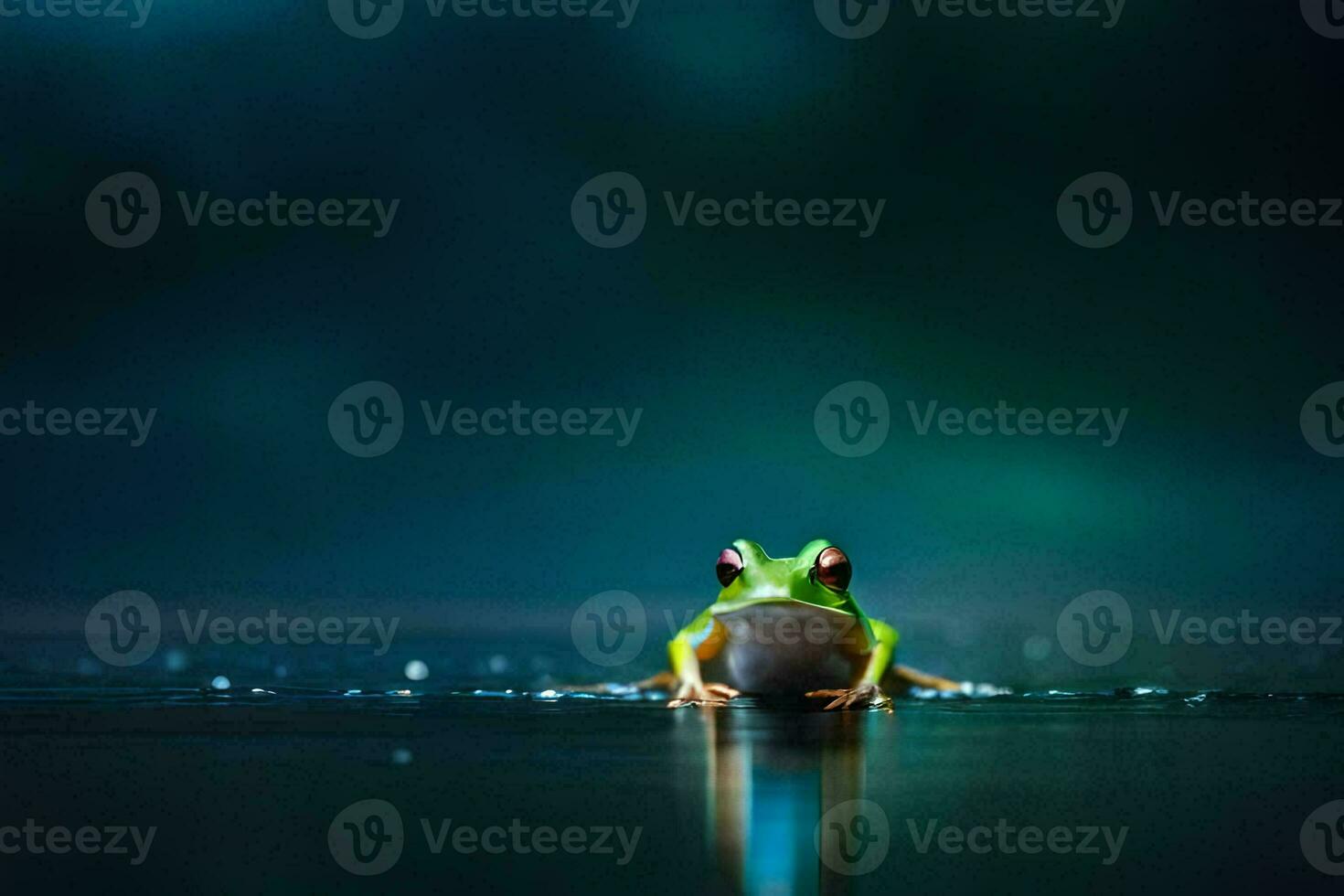 a frog sitting on the water surface in the dark. AI-Generated photo