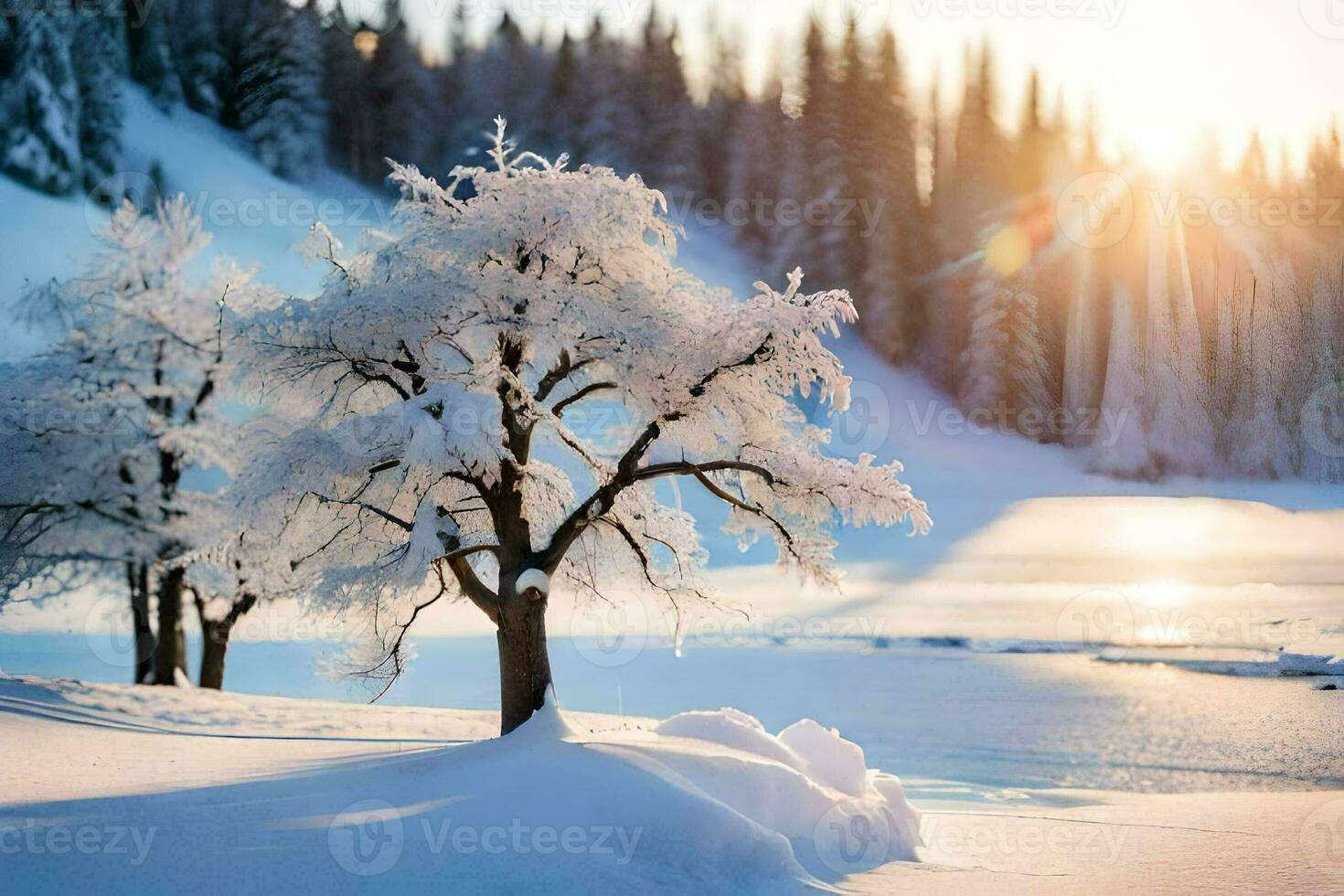 photo wallpaper the sky, trees, snow, winter, trees, trees, trees, trees,. AI-Generated