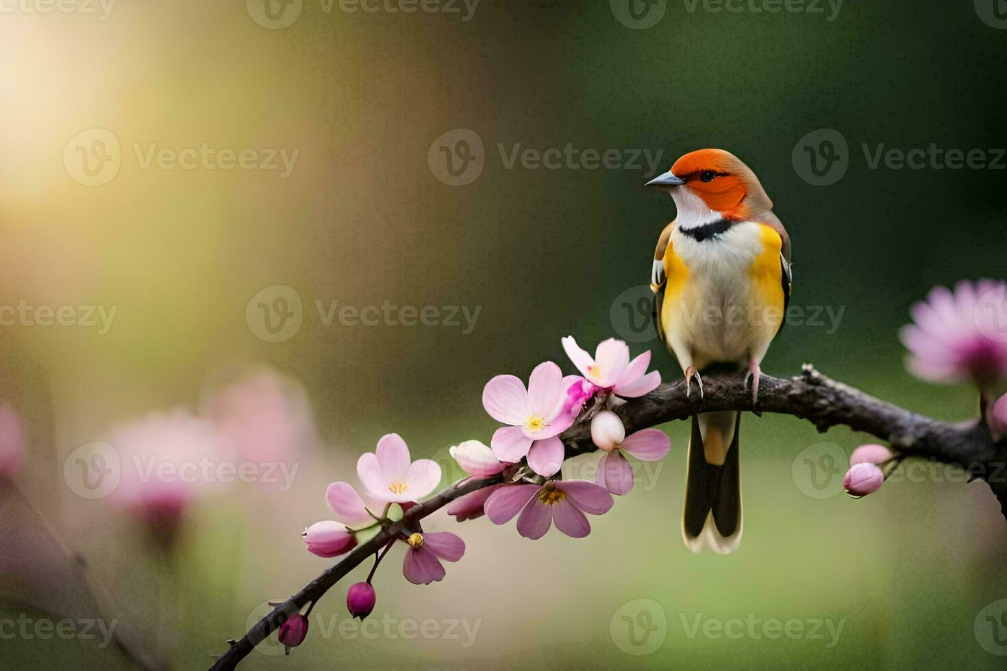 foto fondo de pantalla el pájaro, flores, primavera, el sol, naturaleza, aves, primavera, el. generado por ai