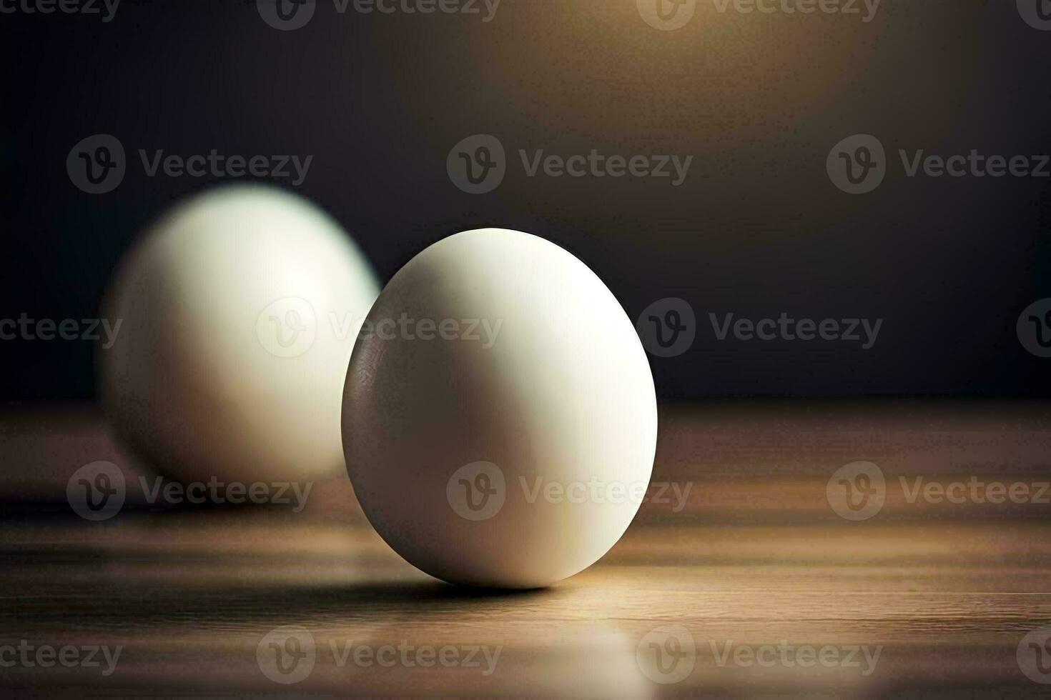 two eggs on a wooden table. AI-Generated photo