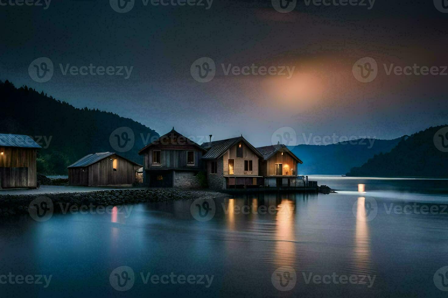 photo wallpaper the moon, lake, water, the moon, the moonlight, the moonlight. AI-Generated