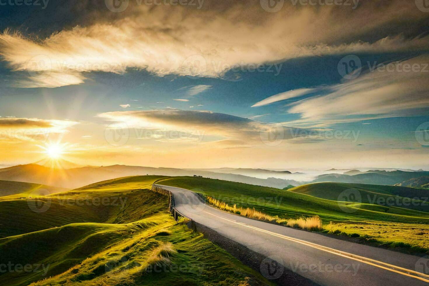 the road to the sunset. AI-Generated photo