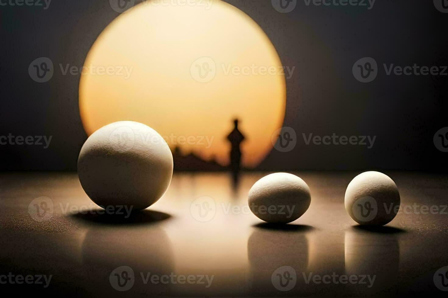 three eggs are in front of a sun. AI-Generated photo