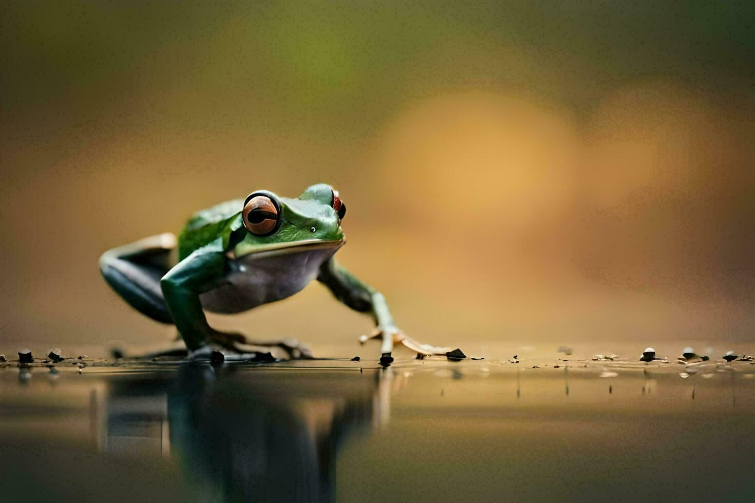 a frog is standing on the water surface. AI-Generated photo