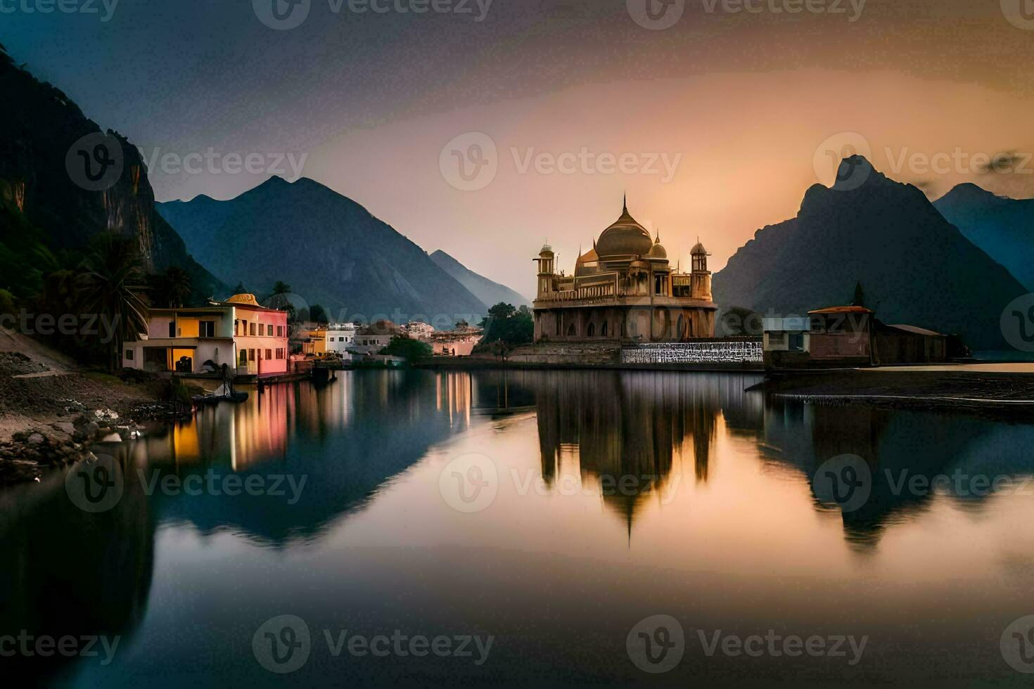 the golden temple in the mountains. AI-Generated photo