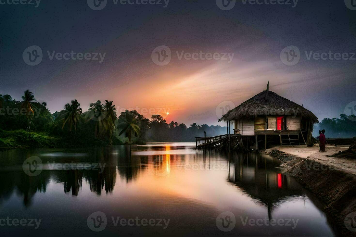 el casa en el río. generado por ai foto