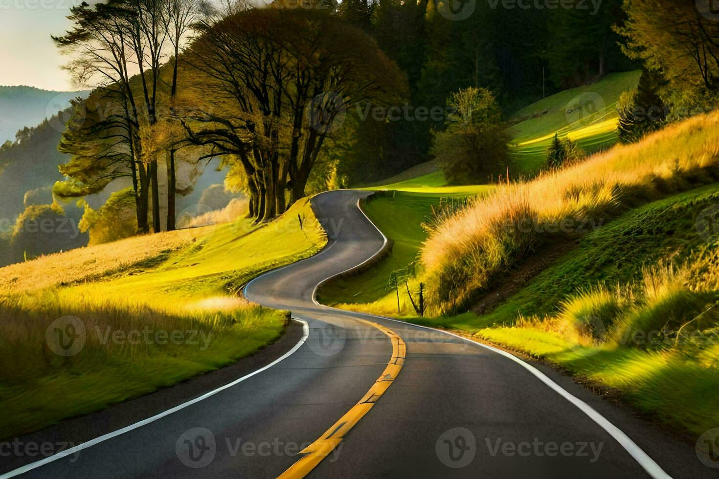 a winding road in the countryside. AI-Generated photo