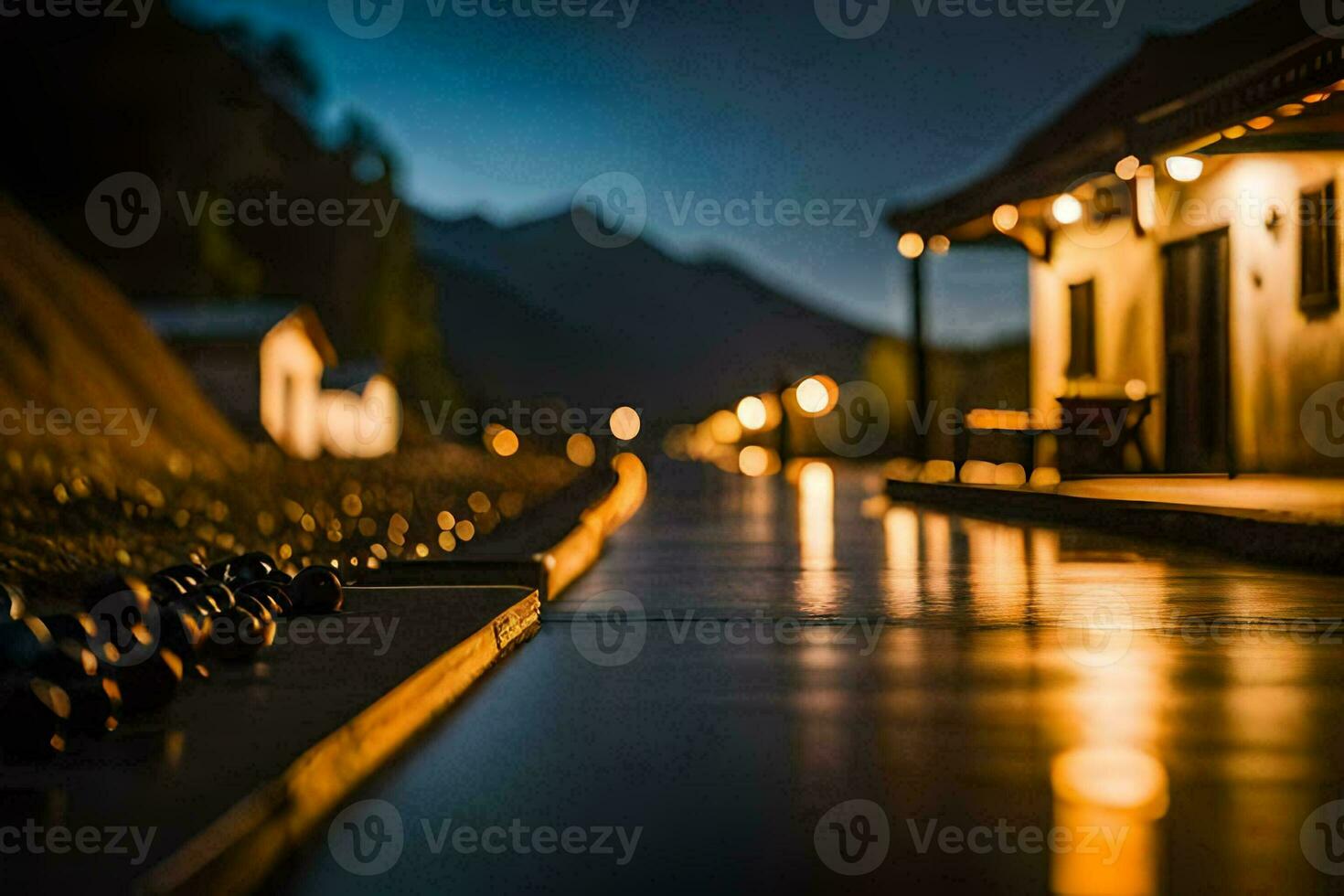 a long exposure photo of a road at night. AI-Generated