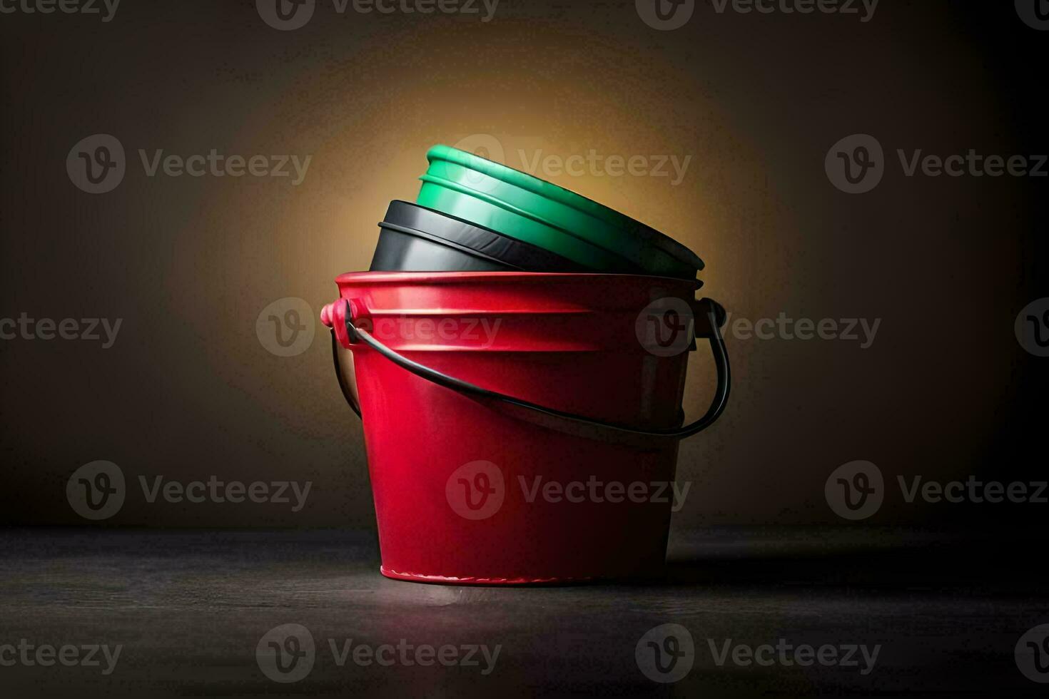 a red bucket with a green lid. AI-Generated photo