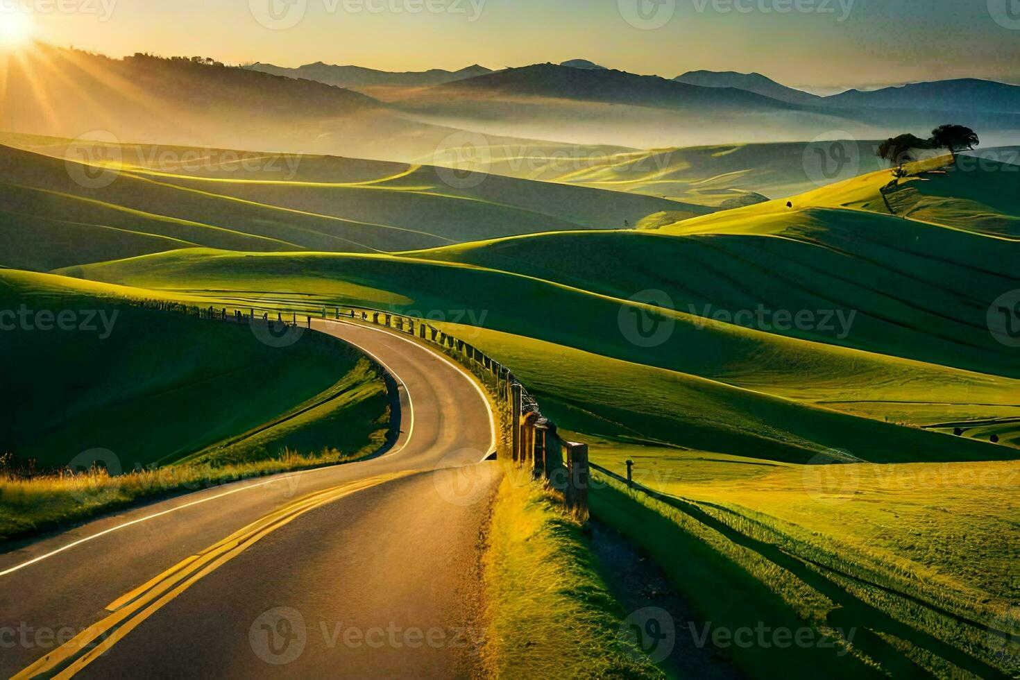 the road to the sunset. AI-Generated photo
