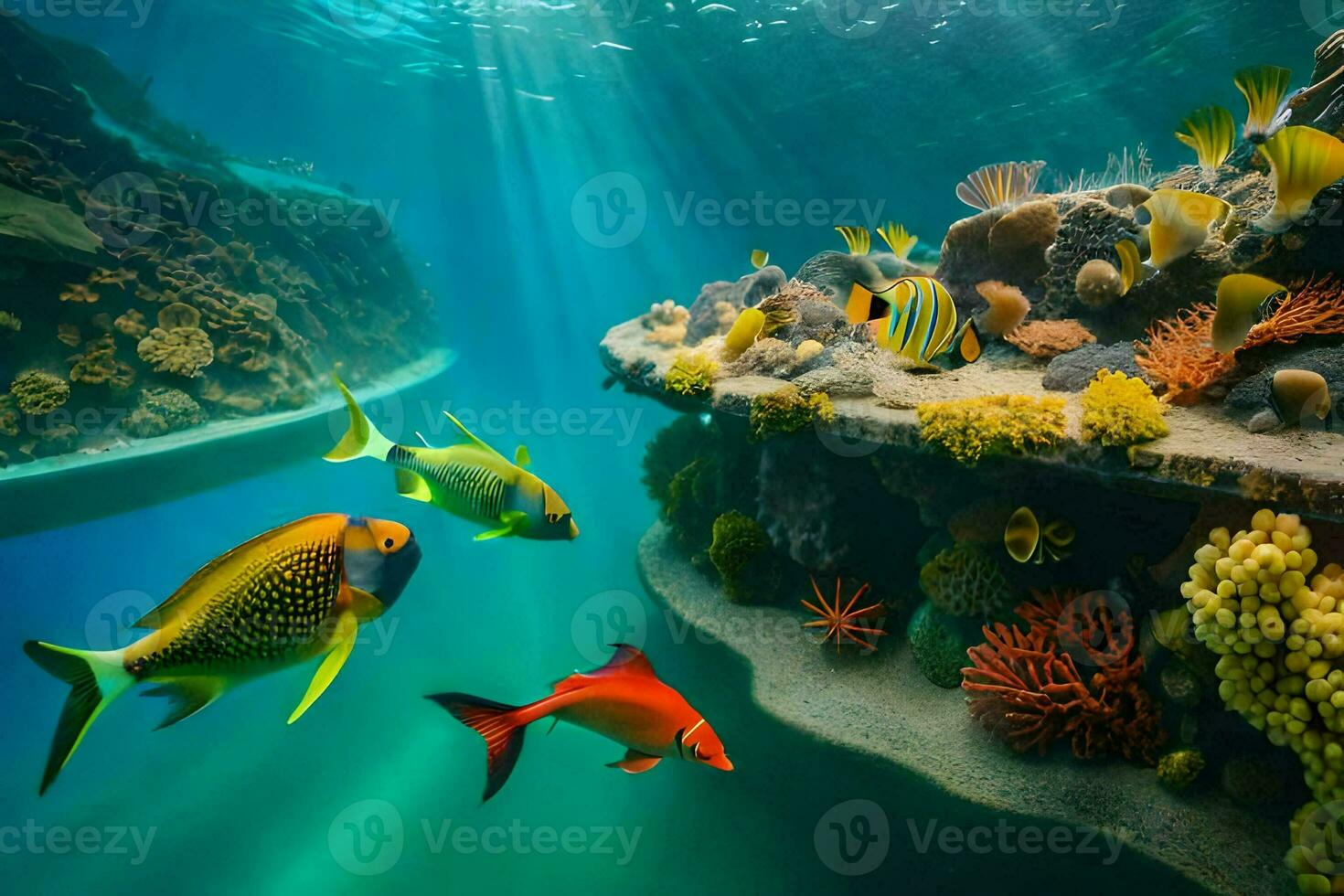 underwater scene with fish and coral reef. AI-Generated photo