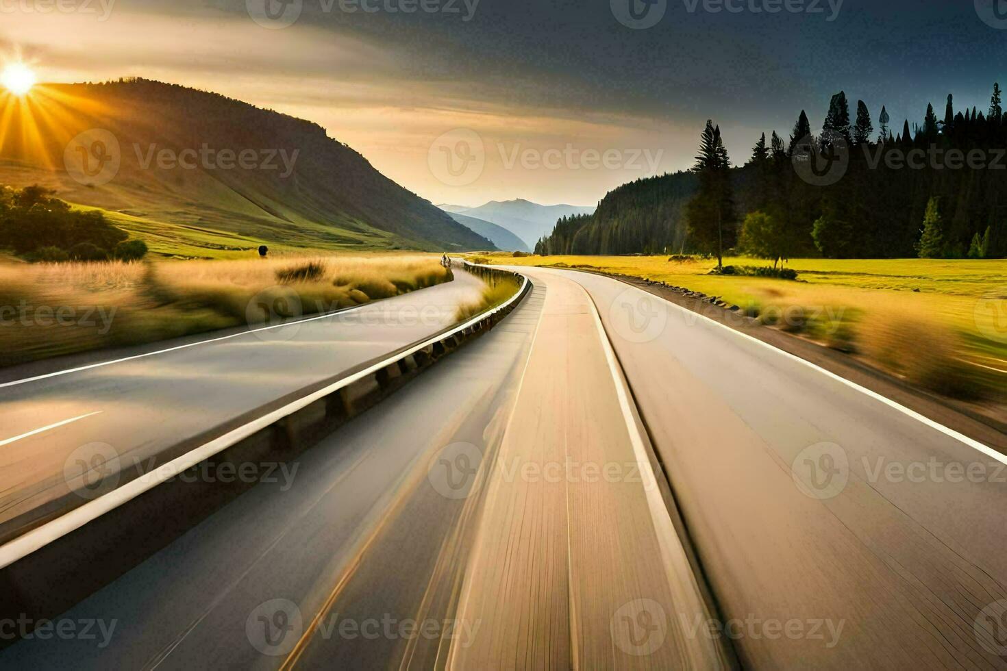 a highway with motion blur in the distance. AI-Generated photo