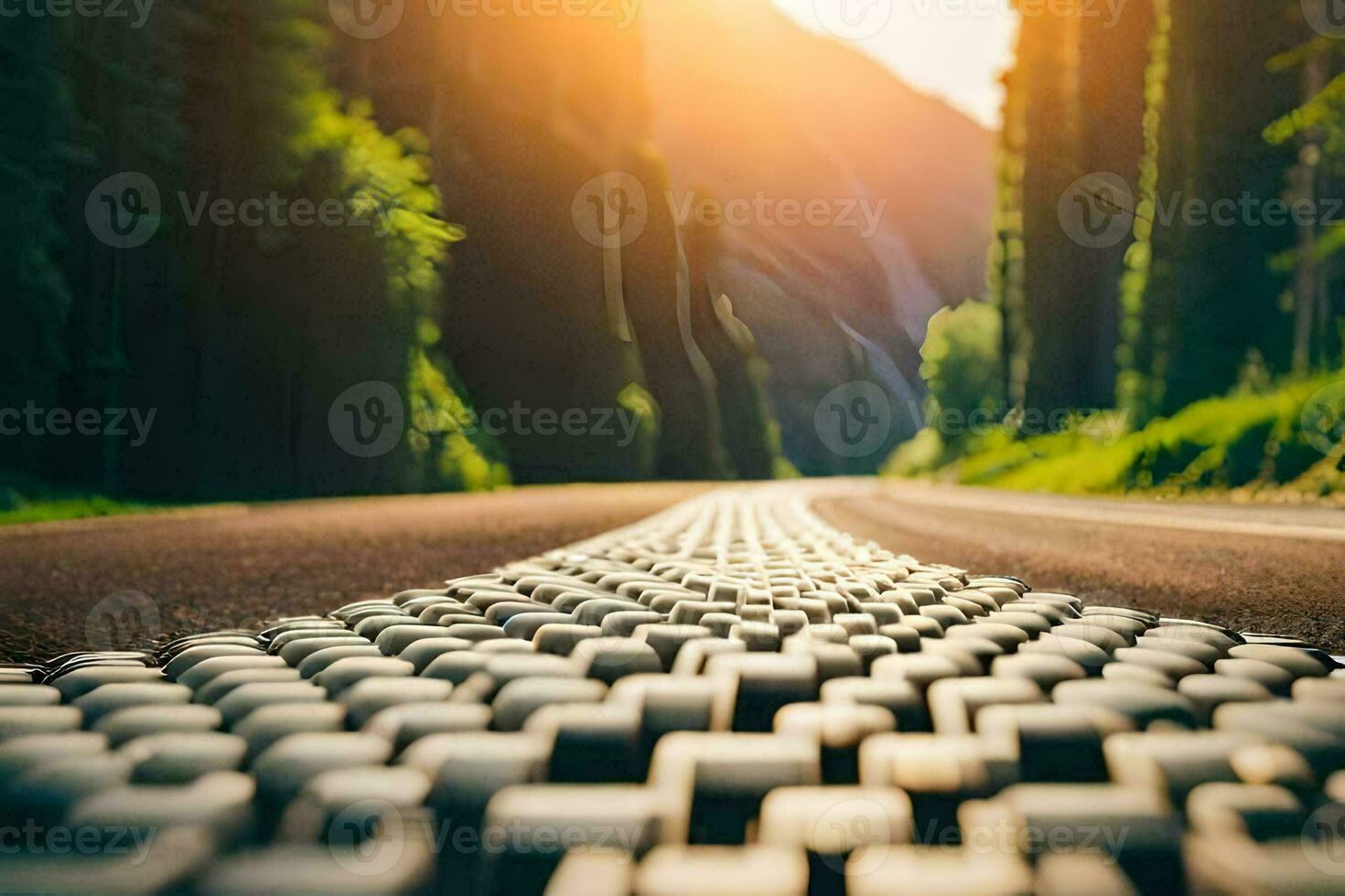 a road with many tires on it. AI-Generated photo